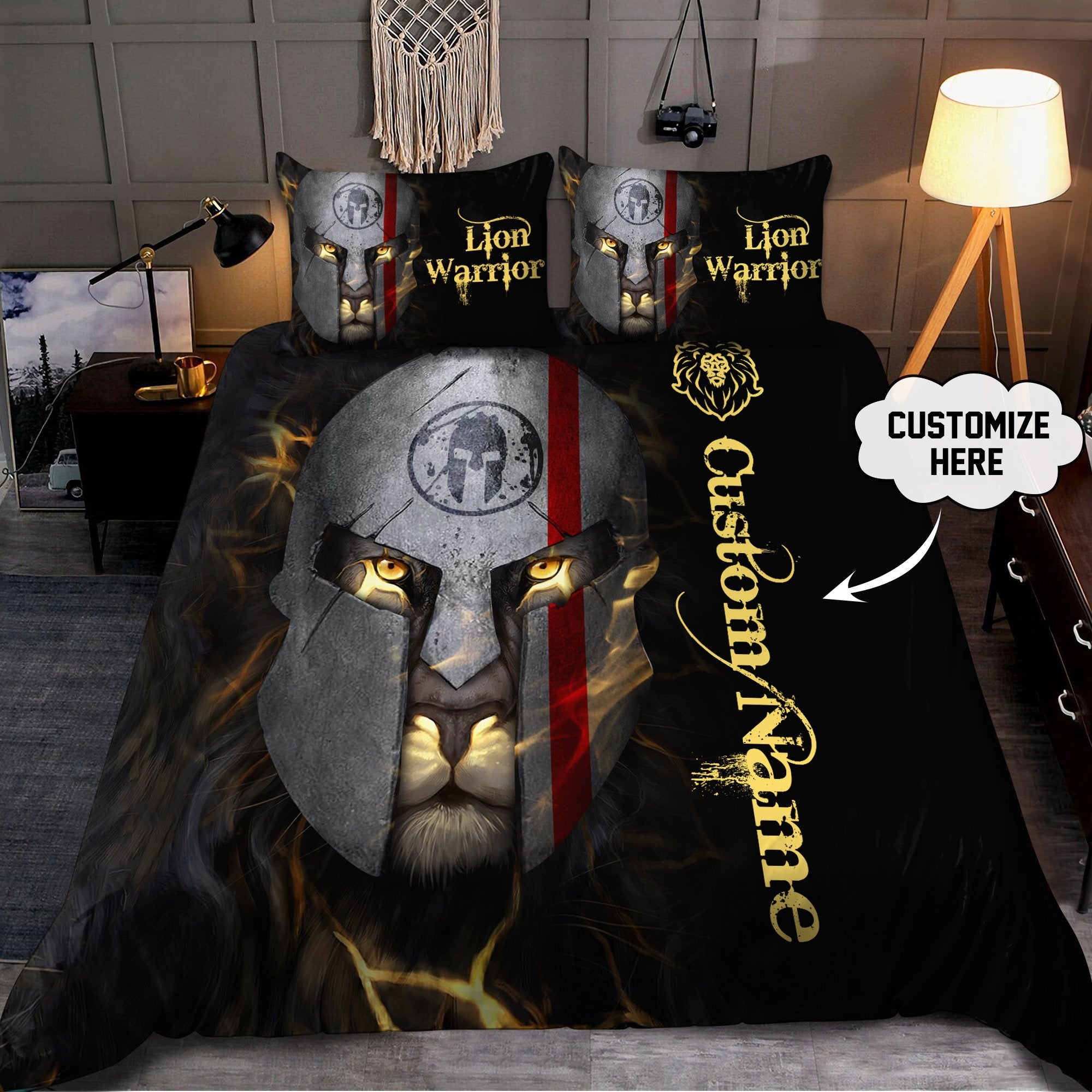 Tmarc Tee Lion Sparta Warrior Custom Bedding Set With Your Name