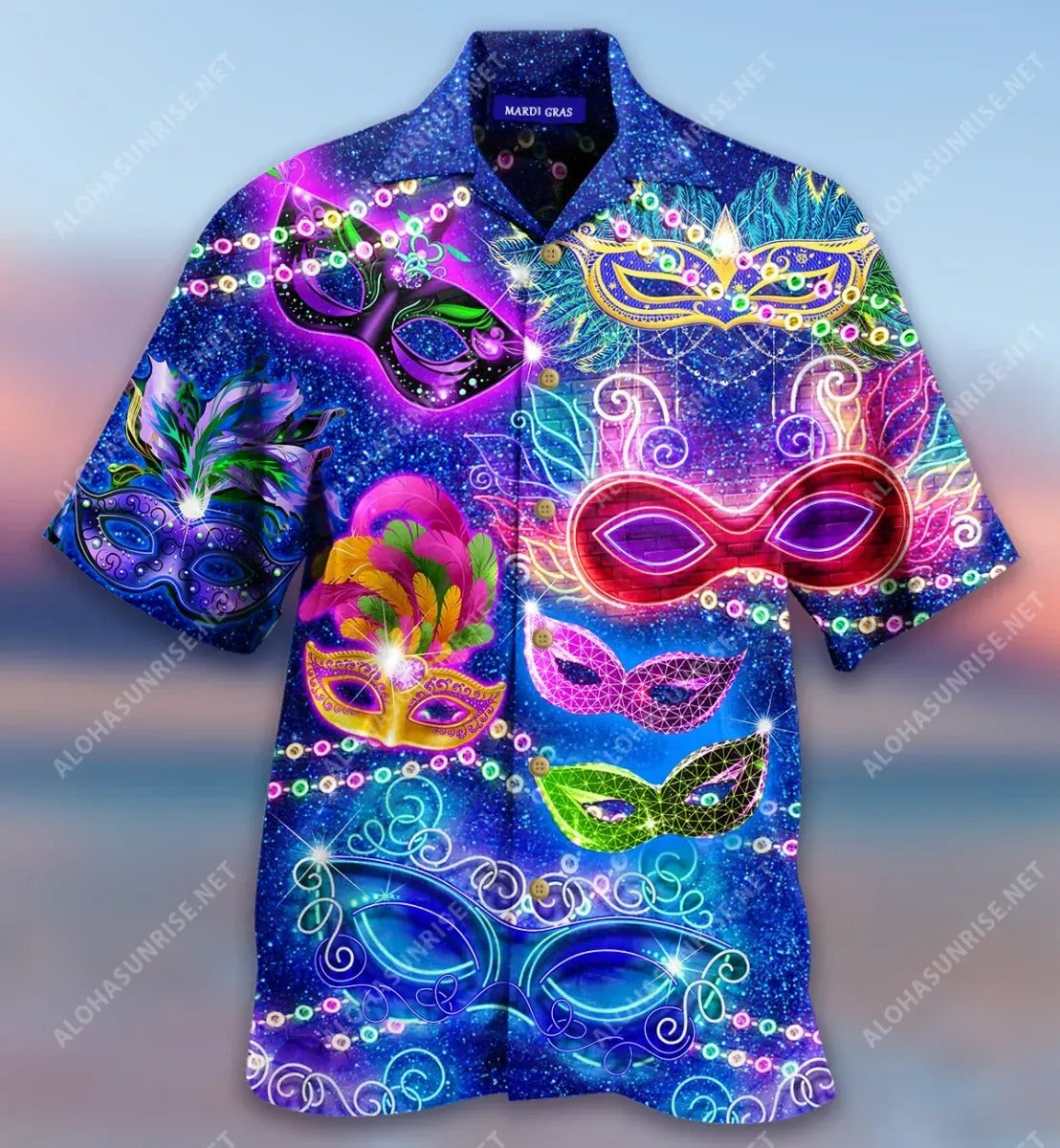 Im Just Here For The Beads Mardi Gras Hawaii Mask Short Sleeve Shirt Ha73853