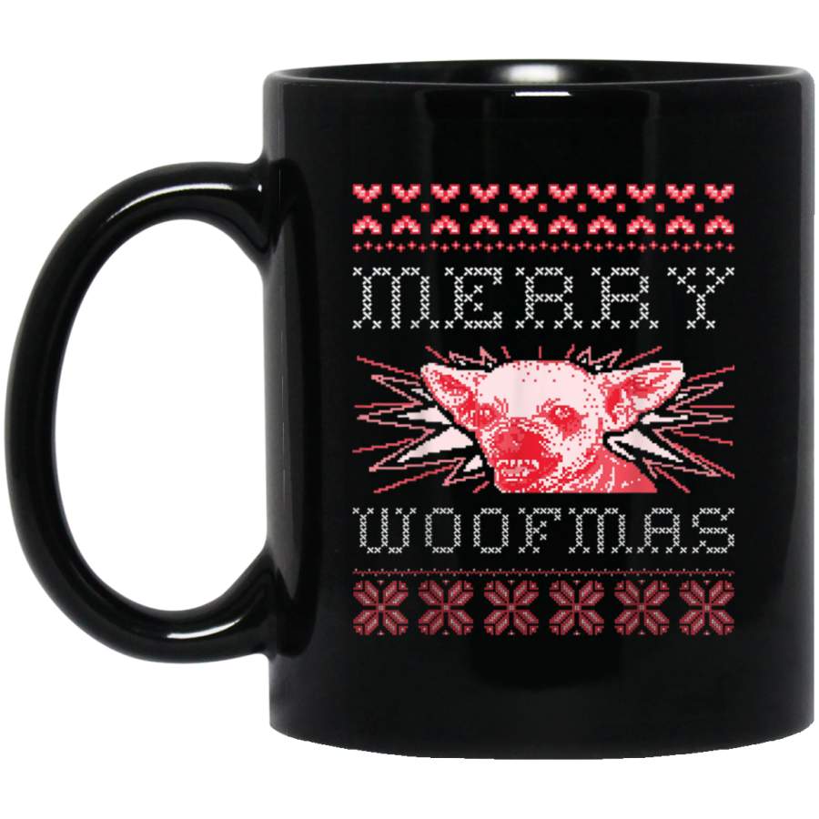 Ugly Christmas Gift Merry Woofmas Chihuahua Family Matching 11 oz 15 oz Mug Black