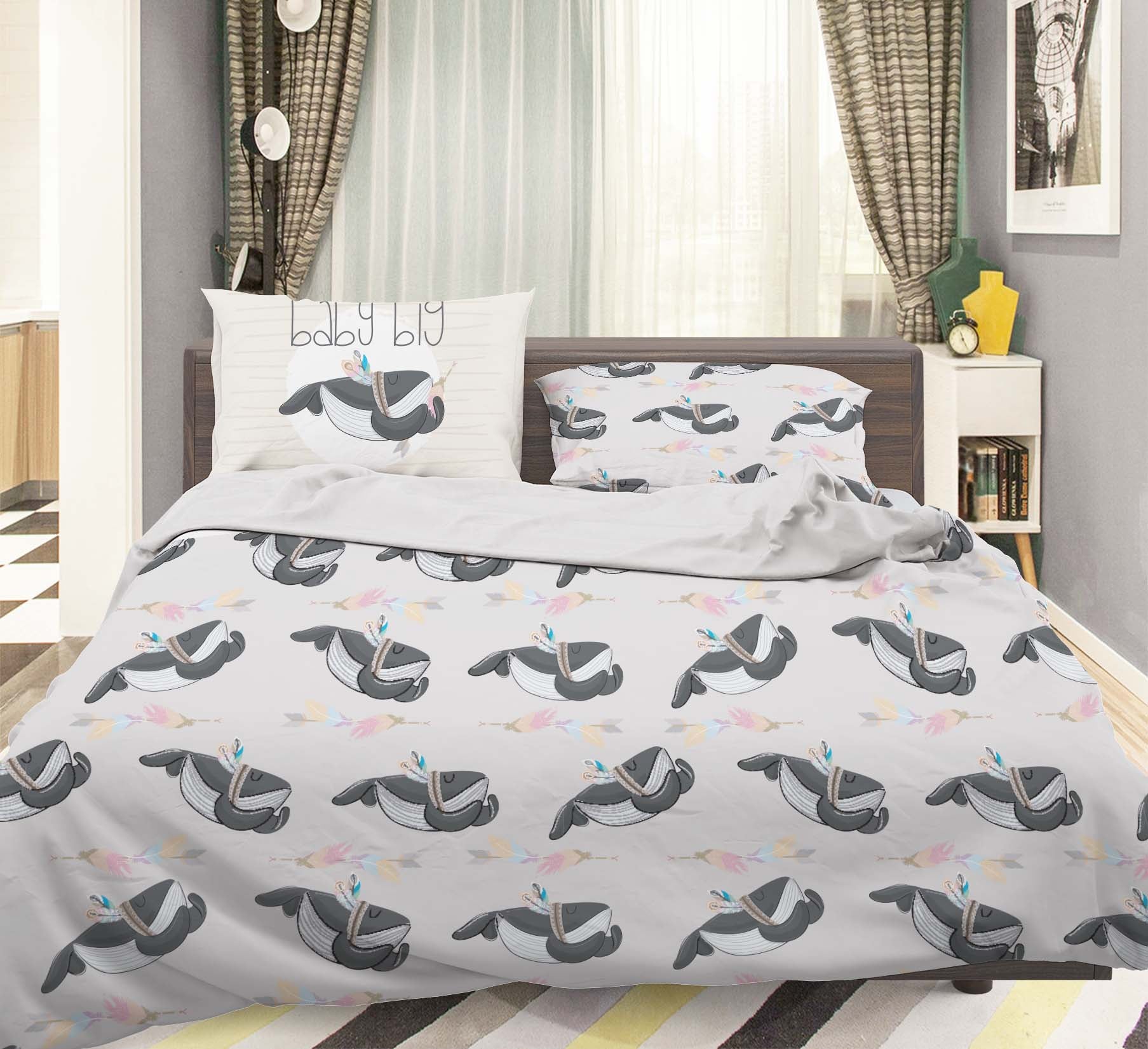 3D Cartoon Ocean Whale Quilt Cover Set Bedding Set Duvet Cover Pillowcases Lxl