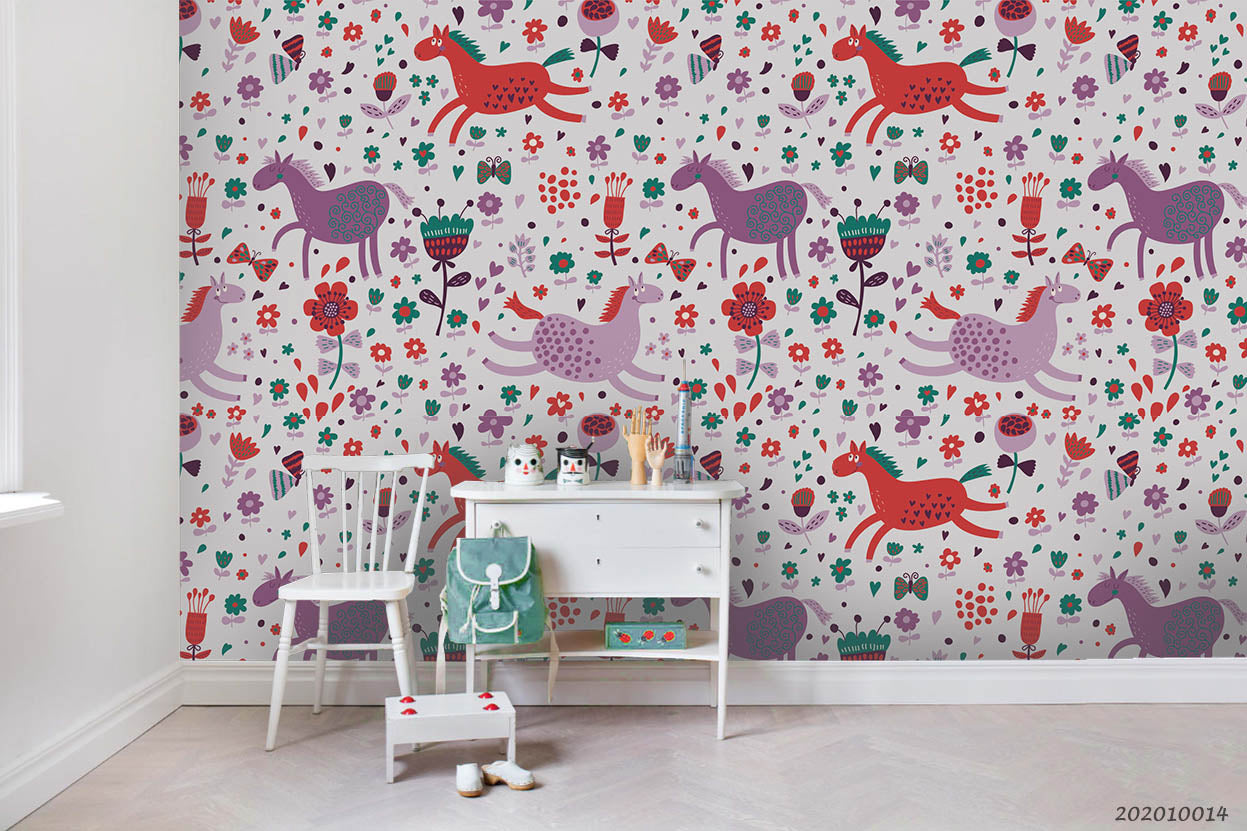 3D Cartoon Cute Animal Horse Pattern Wall Mural Wallpaper Wj 5020