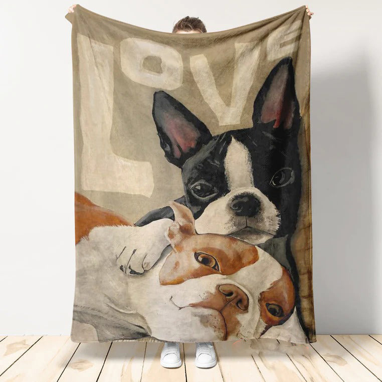 Boston Terrier Blanket, Boston Terrier Love Cute Gift For Boston Terrier Lovers, Dog Lover Fleece Sherpa Warm Blanket