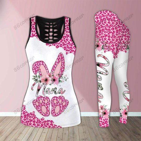 Custom name Pink Nana Bunny Easter Leopard Tank Top Or Legging 3D #V