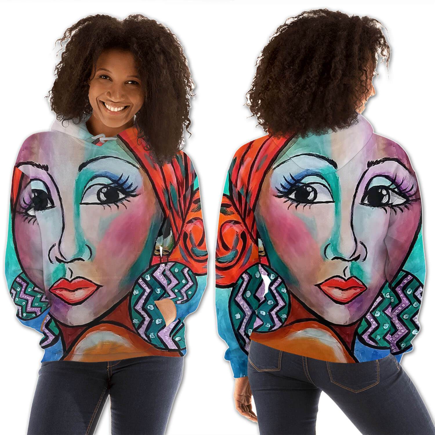 African American Hoodies Cute Black Afro Lady All Over Print Womens Hooded Sweatshirt Afrocentric Clothing BPS31676