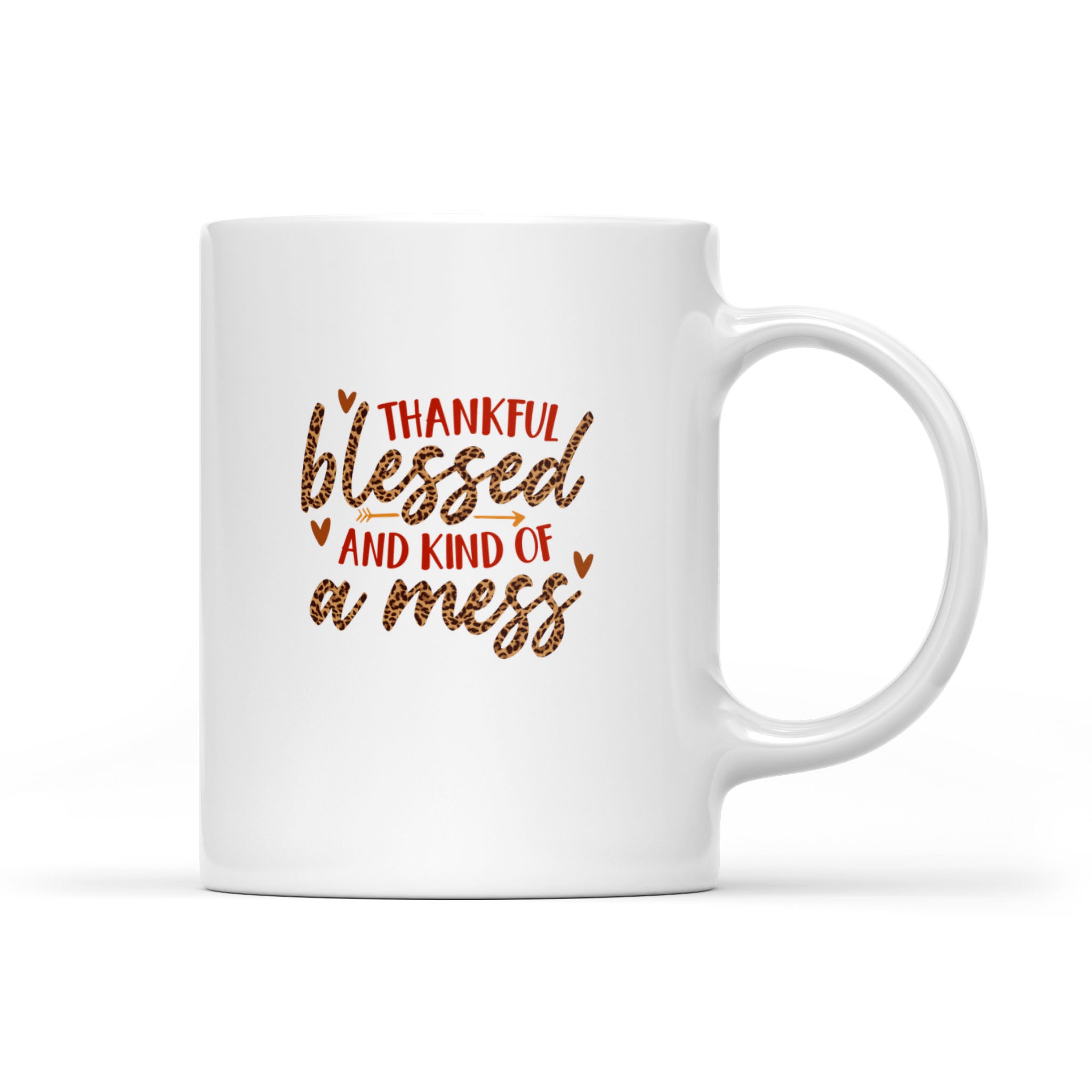 Thankful Blessed & Kind Of A Mess Bleached Leopard Unisex – White Mug