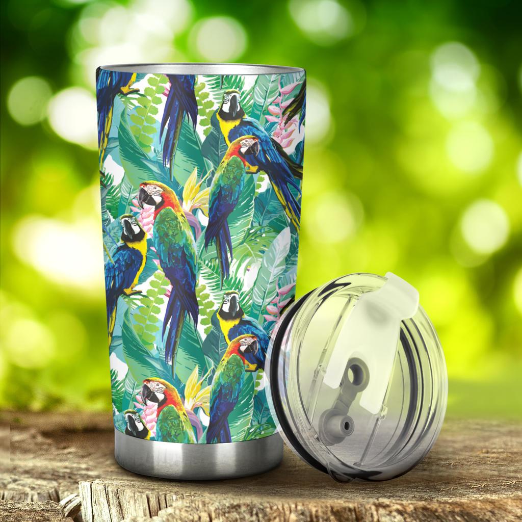 Colorful Parrot Exotic Flower Leaves Tumbler