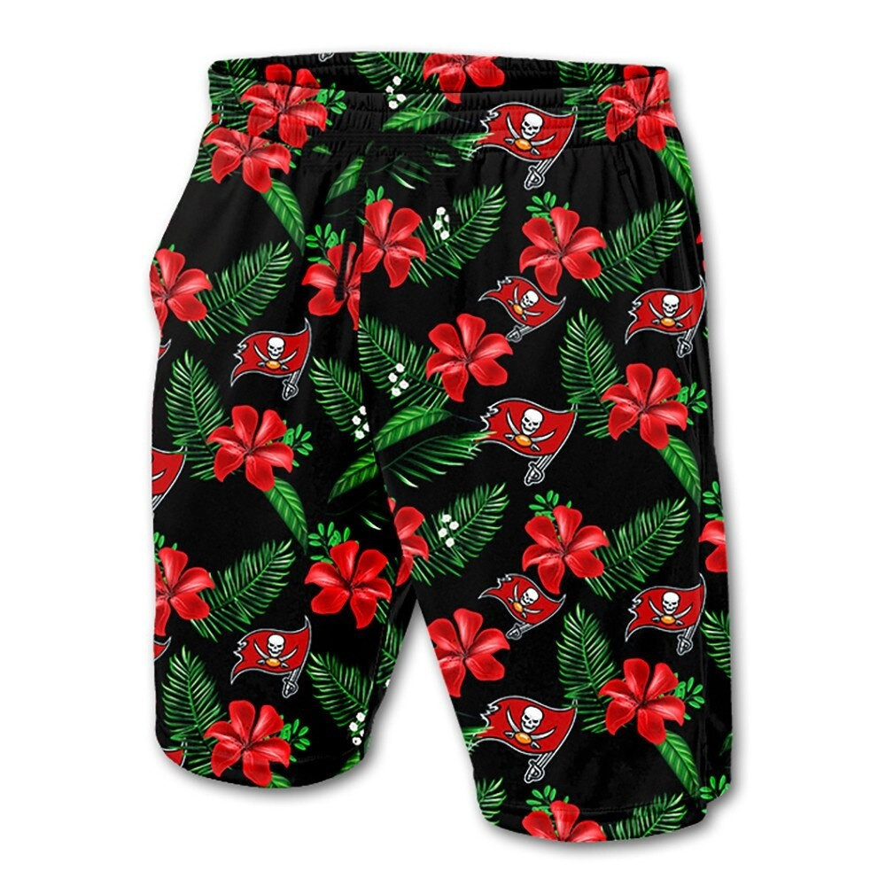 Tampa Bay Buccaneers Floral Pattern Hawaii Summer Shorts Men In Black Ha43564