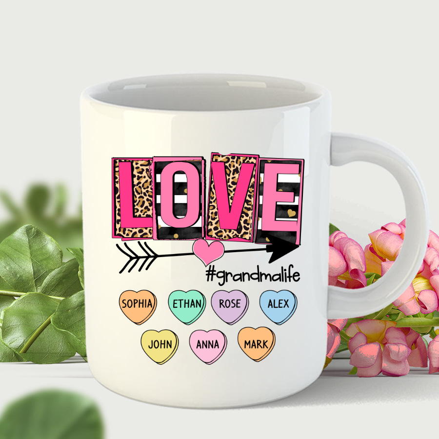 Valentines Love Shirt Personalized Grandma Heart Grandkids Names Mug