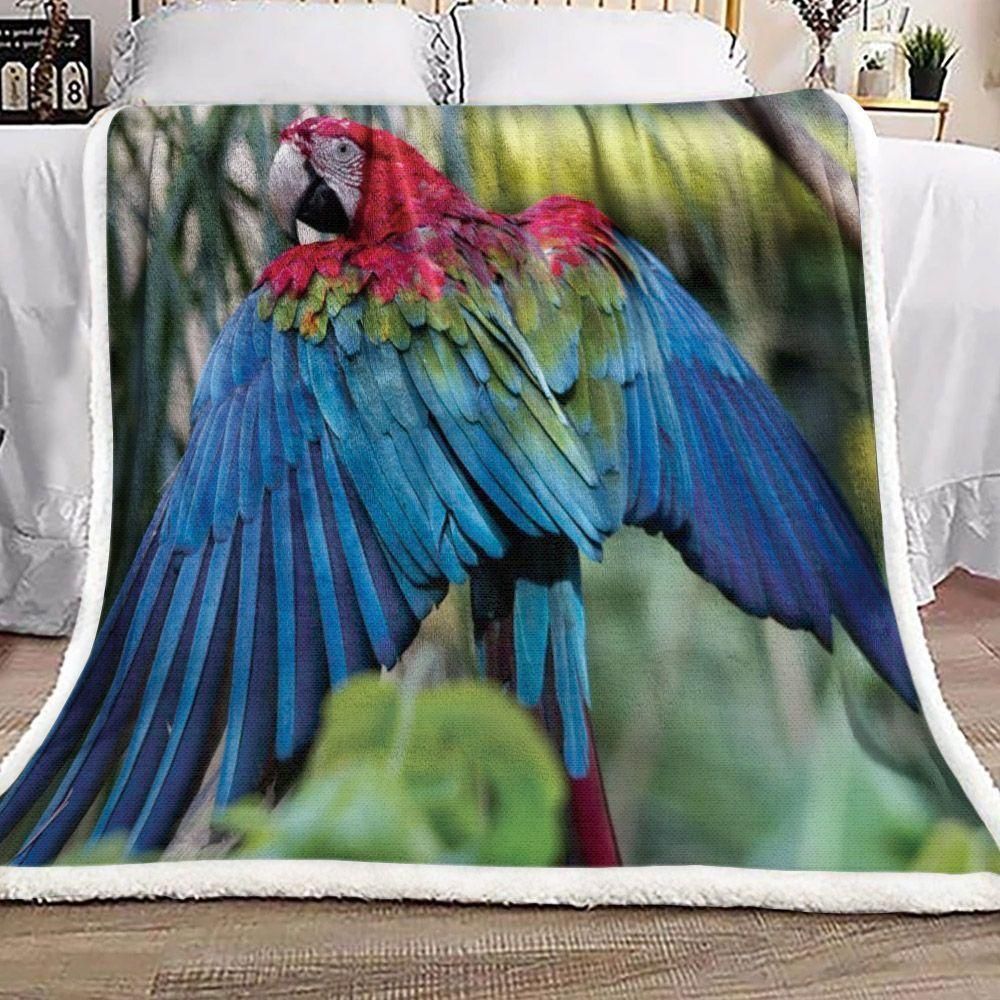 Beautiful Parrot On The Branch Pattern Fleece Blanket, Sherpa Blanket, Gift For Parent, Family Member, Friends Gift, Christmas Gift, Home Decor, Home Living