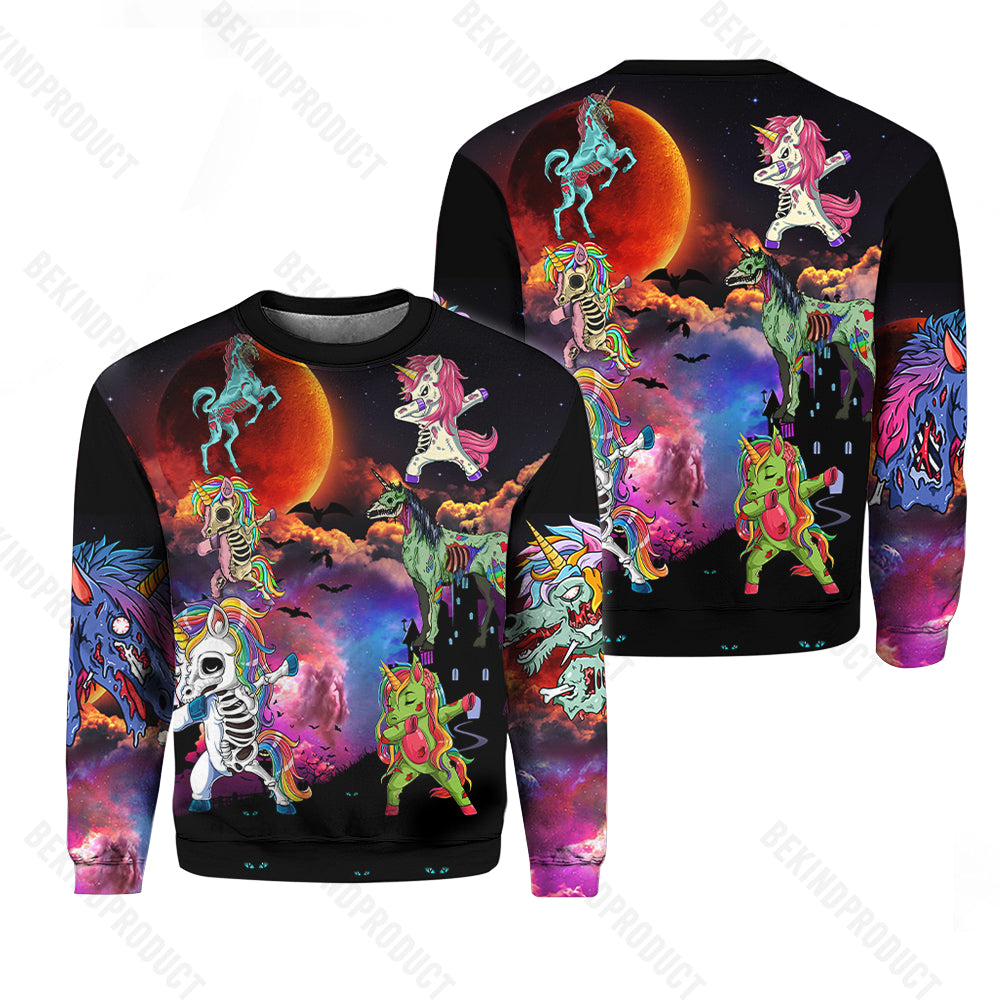 Halloween Zombie Unicorn Dabbing Crewneck Sweatshirt All Over Print Sweatshirt For Men & Women