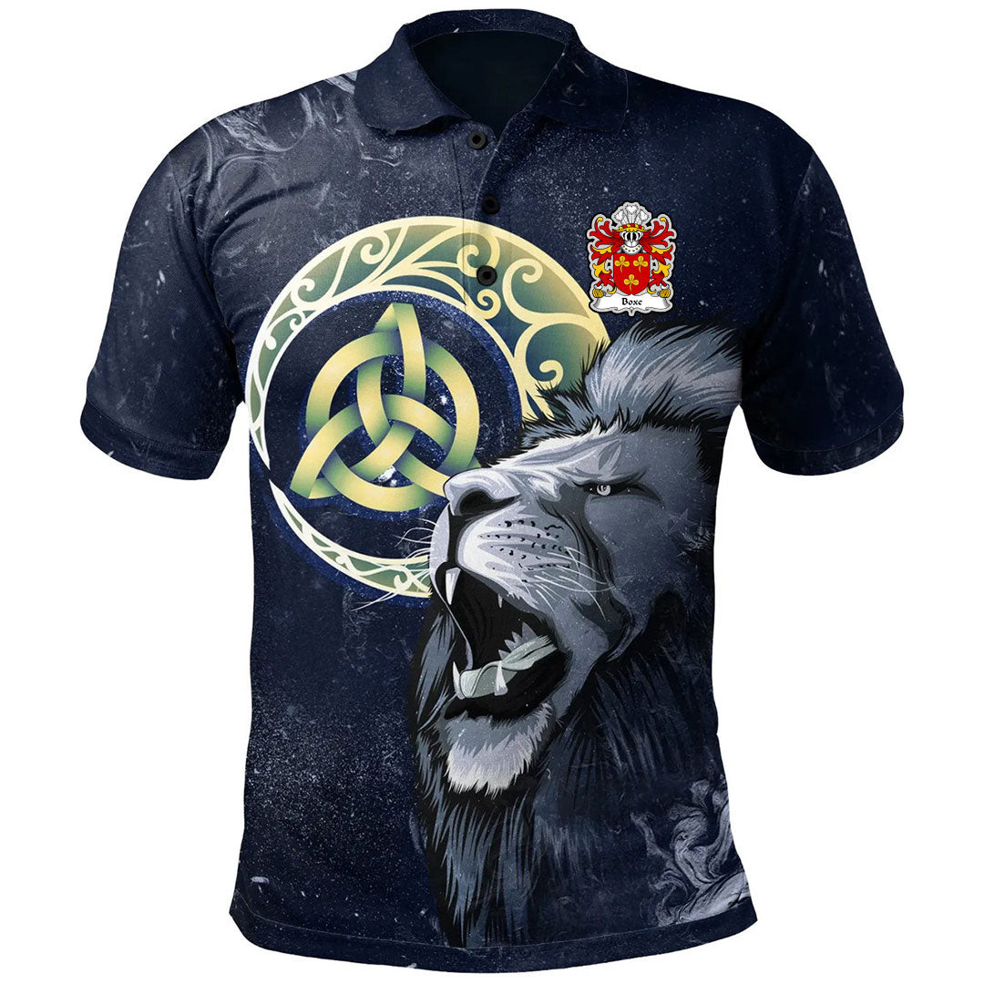 1Sttheworld Wales Polo Shirt – Boxe Or Coxe South Wales Welsh Family Crest Polo Shirt – Lion & Celtic Moon – Golf Shirt A7