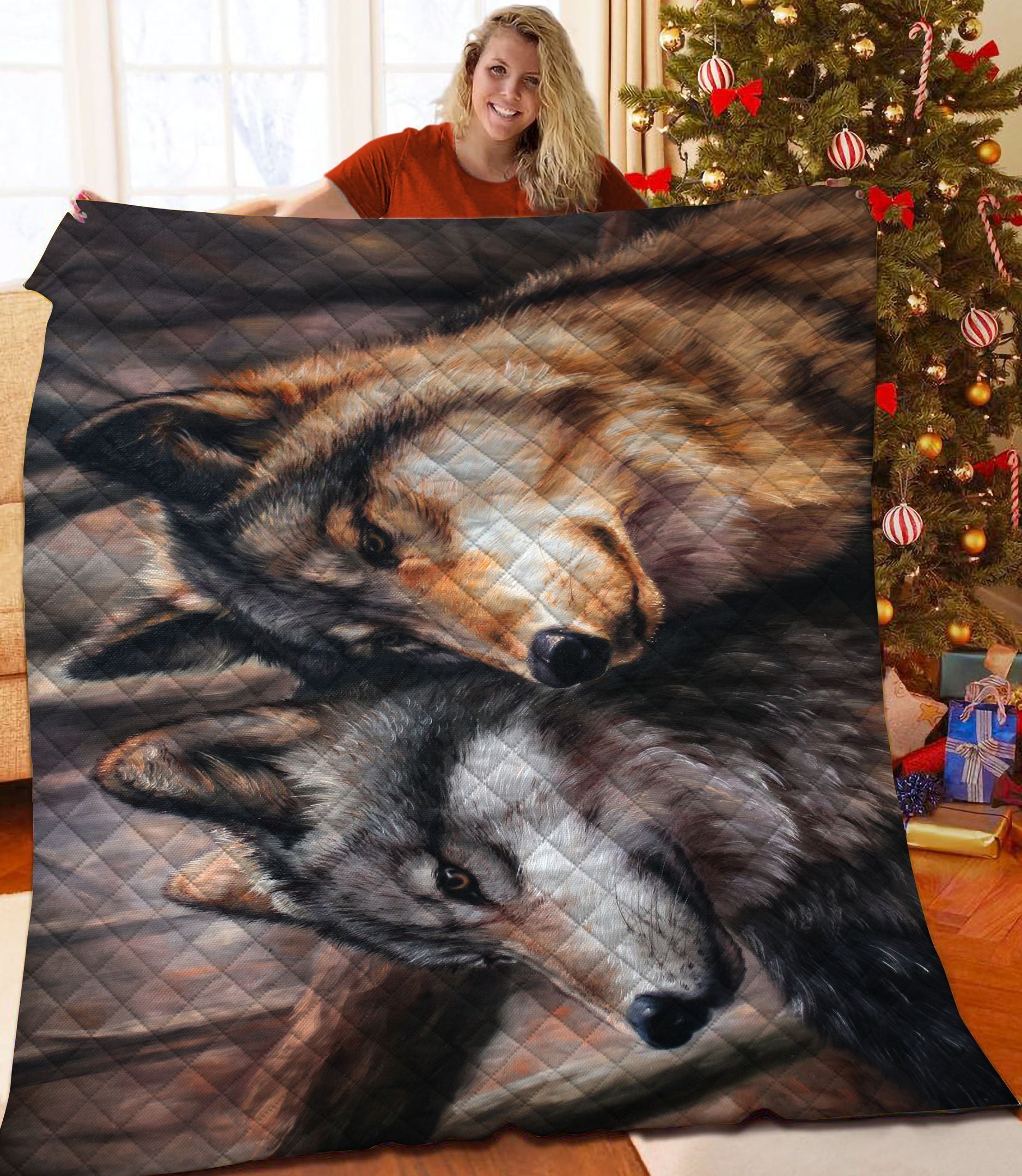 Wolf Couple Animal Quilt Blanket