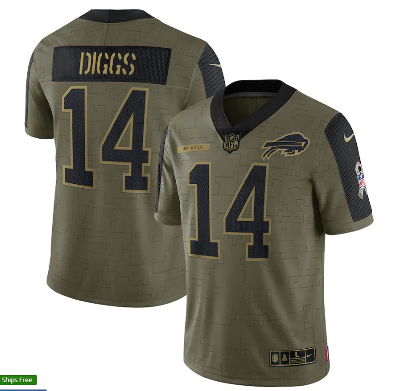 Buffalo Bills Stefon Diggs 14 NFL Olive 2021 Salute To Service Player Men Jersey For Bills Fans