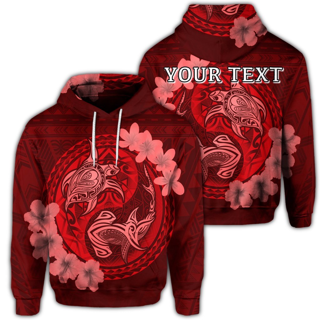 (Personalised) Hawaii Yin Yang Turtle Shark Hibiscus Plumeria Hoodie – Red – AH – J4R