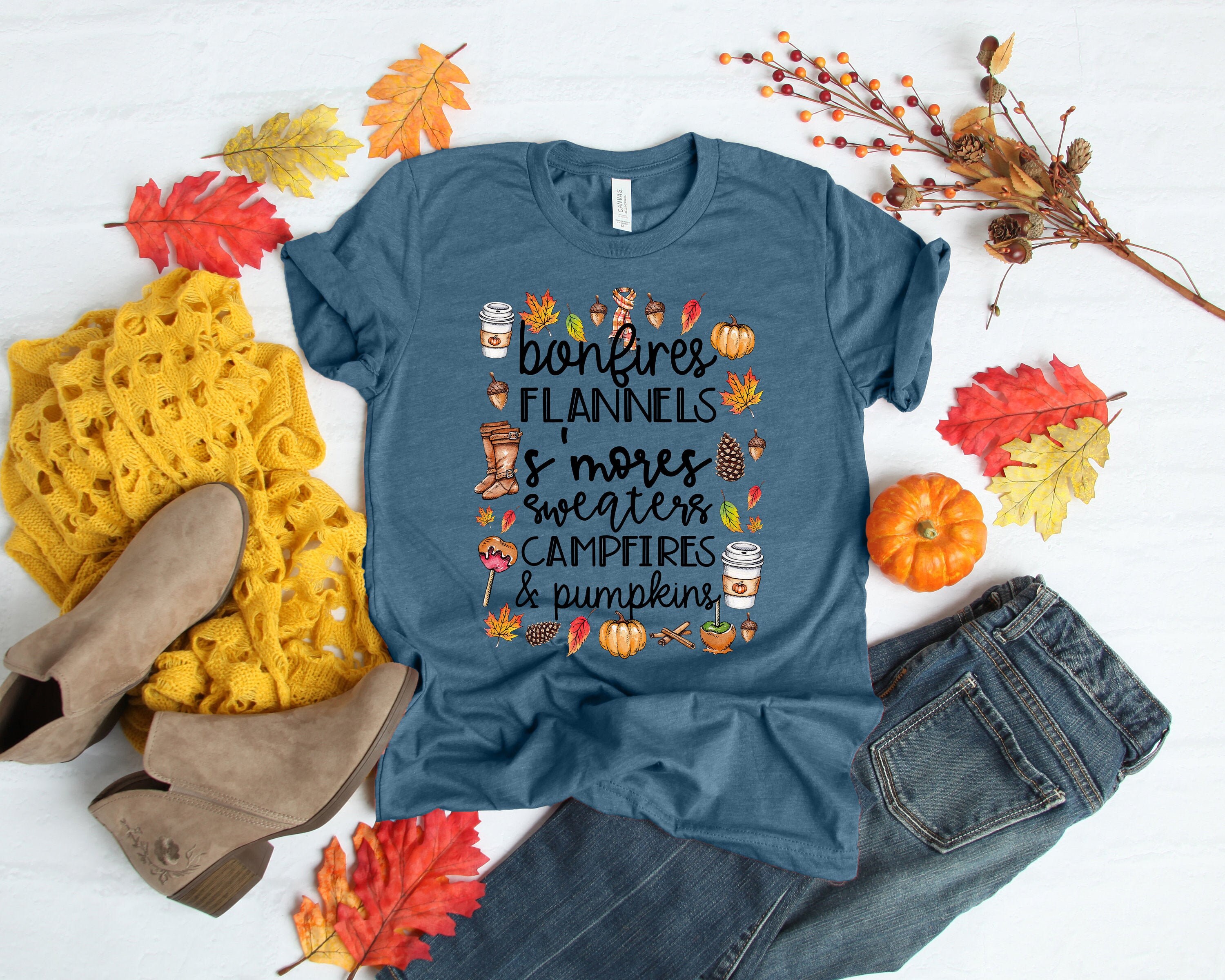 Bonfires, Flannels, S'mores, Sweaters, Campfires, Pumpkin Season, Thanksgiving Shirt,  Thanksgiving Shirt, Thanksgiving Family Shirts Jack-o'-lantern ShirtHome Style