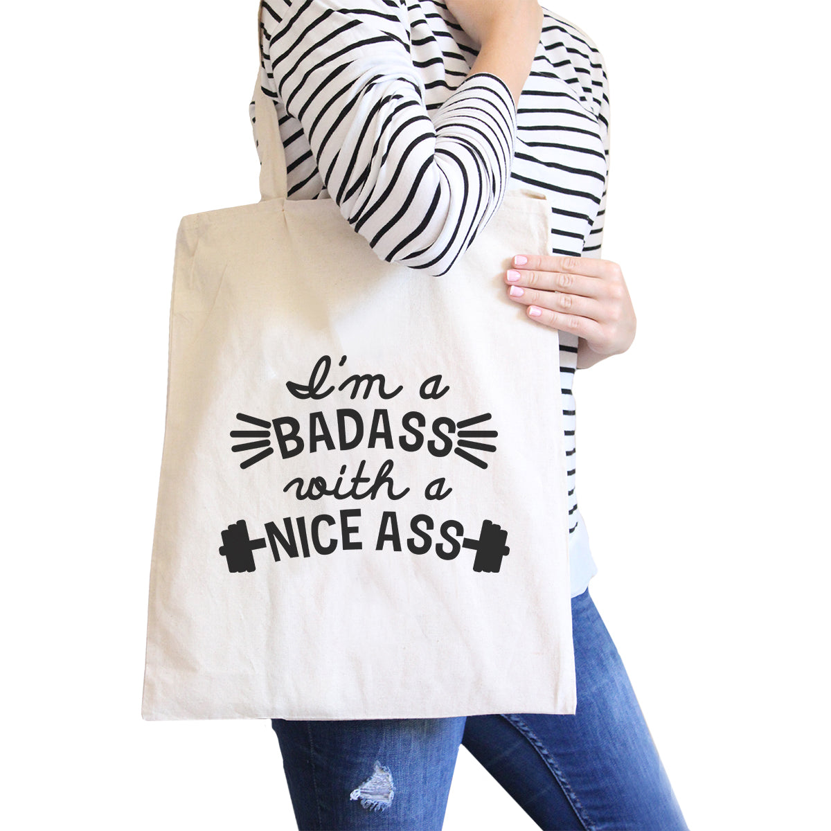 Bad Nice Ass Canvas Shoulder Bag Funny Graphic Gym Workout Tote