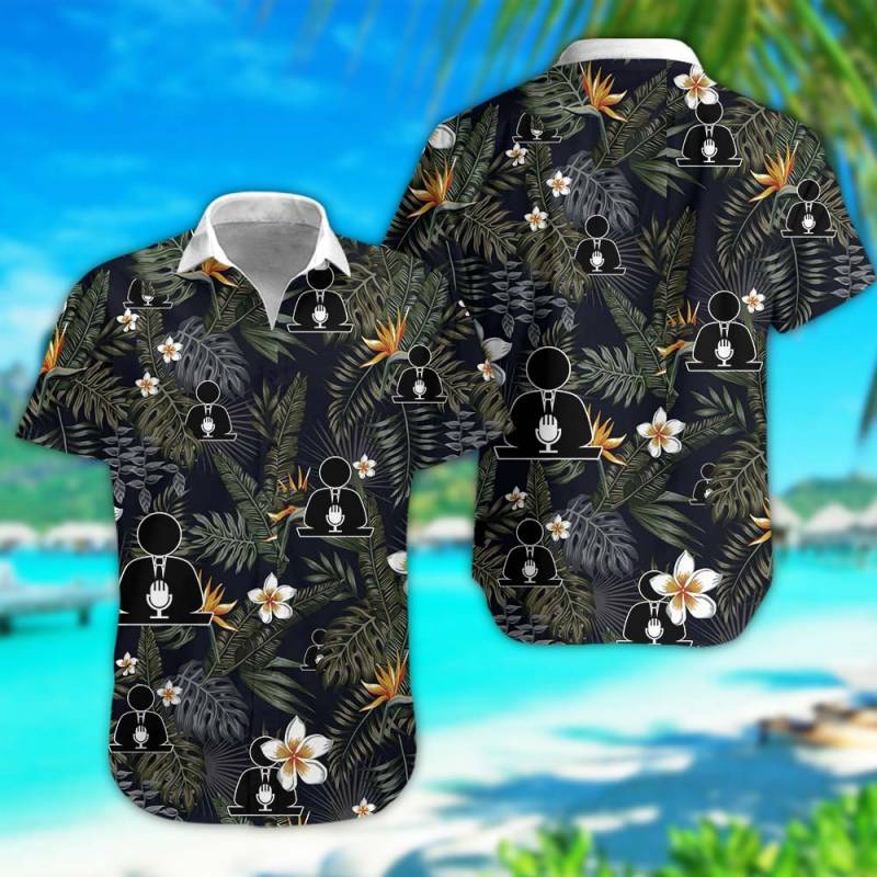 Announcer Floral Hawaiian Shirt in Black And Green Rub Personalization 3D Full Print Button Shirt