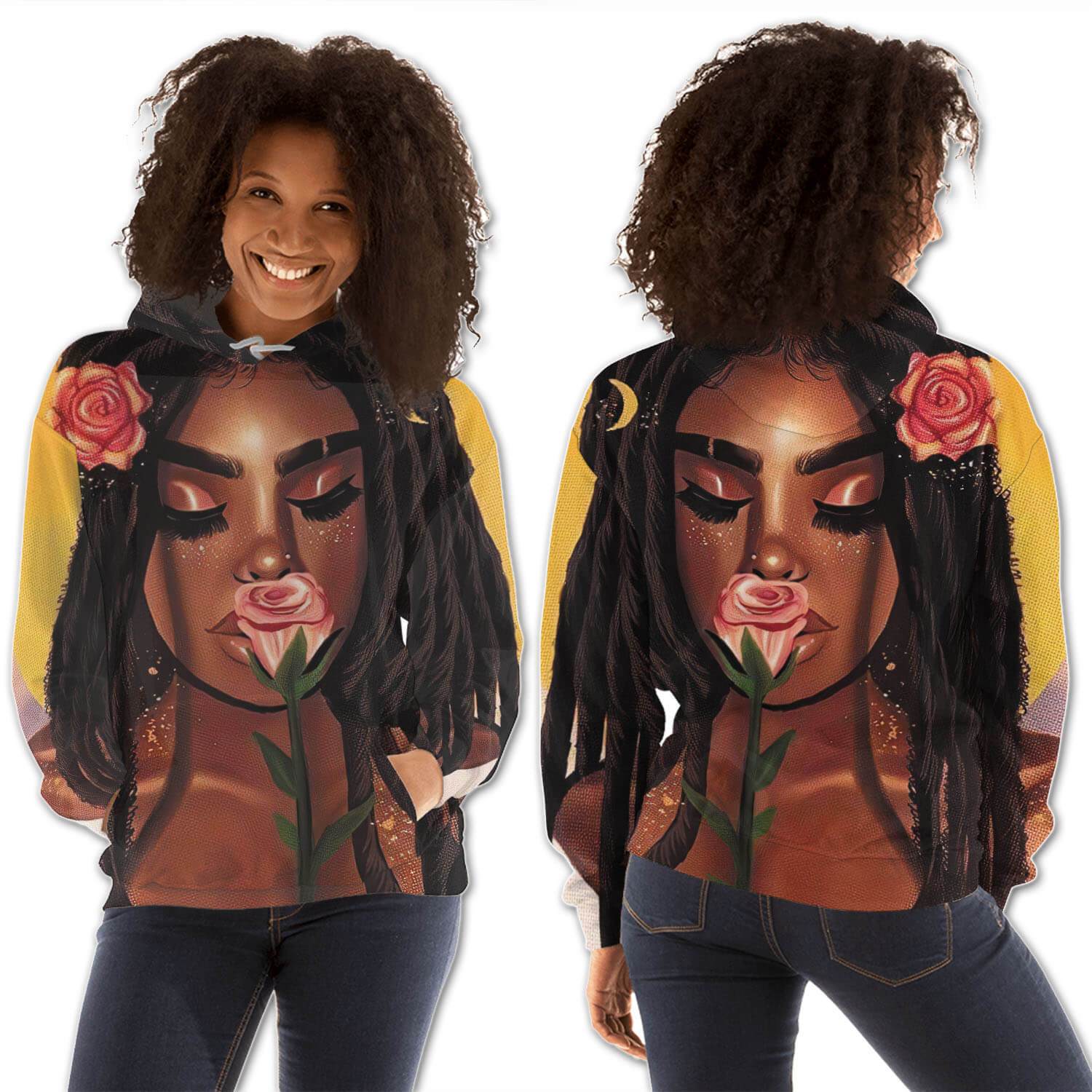 African American Hoodies Cute African American Girl All Over Print Womens Hooded Sweatshirt African Print Styles BPS17135