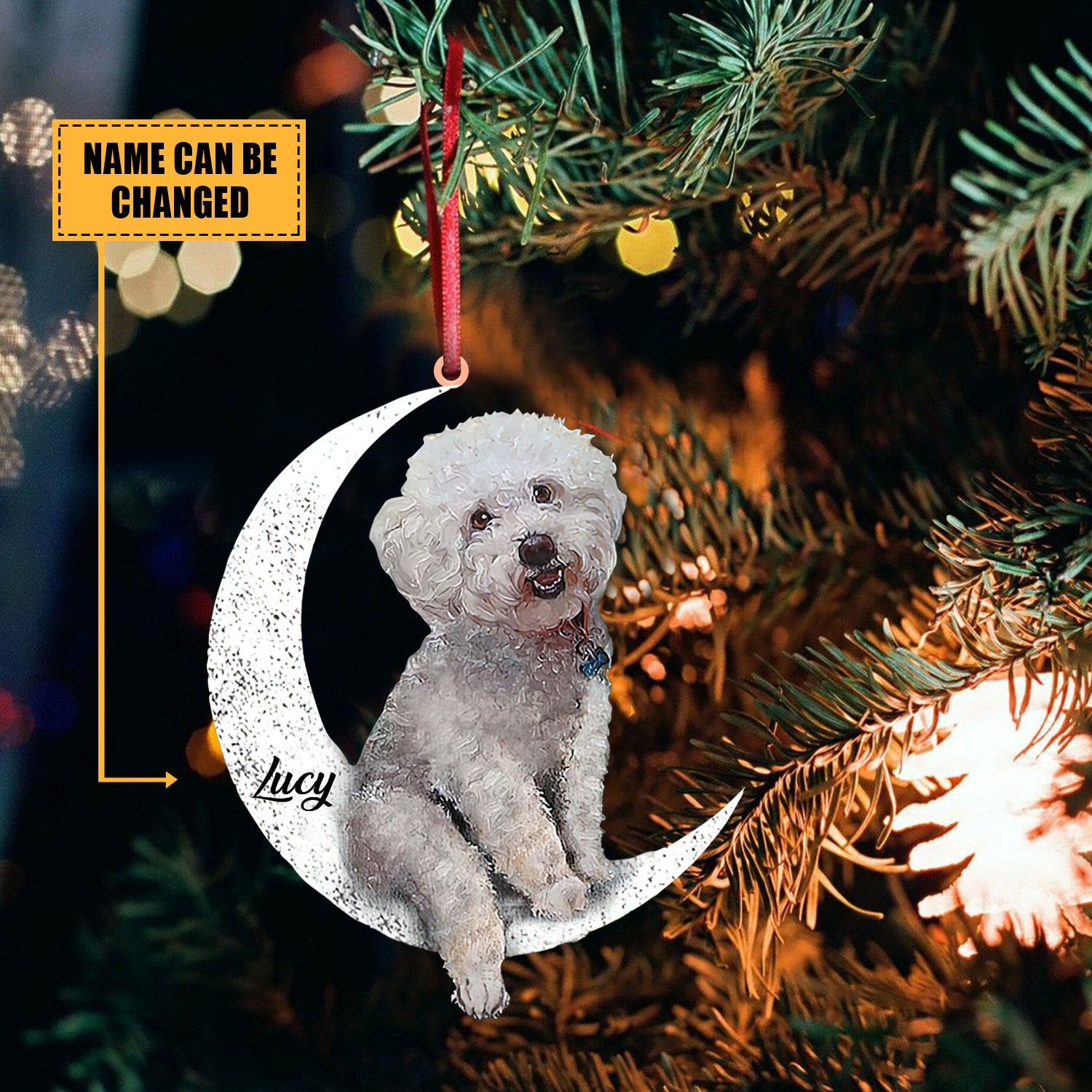 Bichon Frise Puppy And Moon Acrylic Ornament, Christmas Gift Decoration For Dog Lovers