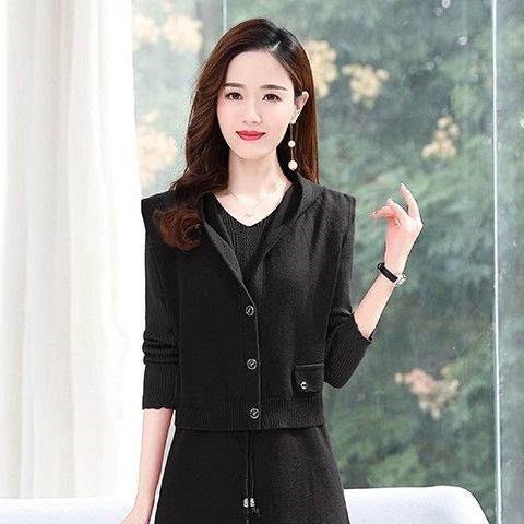 Woman Temperament Long Sleeve Knitted Dresses Female V Neck Single Breasted Cardigan Thin Suit Ladies Fashion Retro Sweater Q108 alx