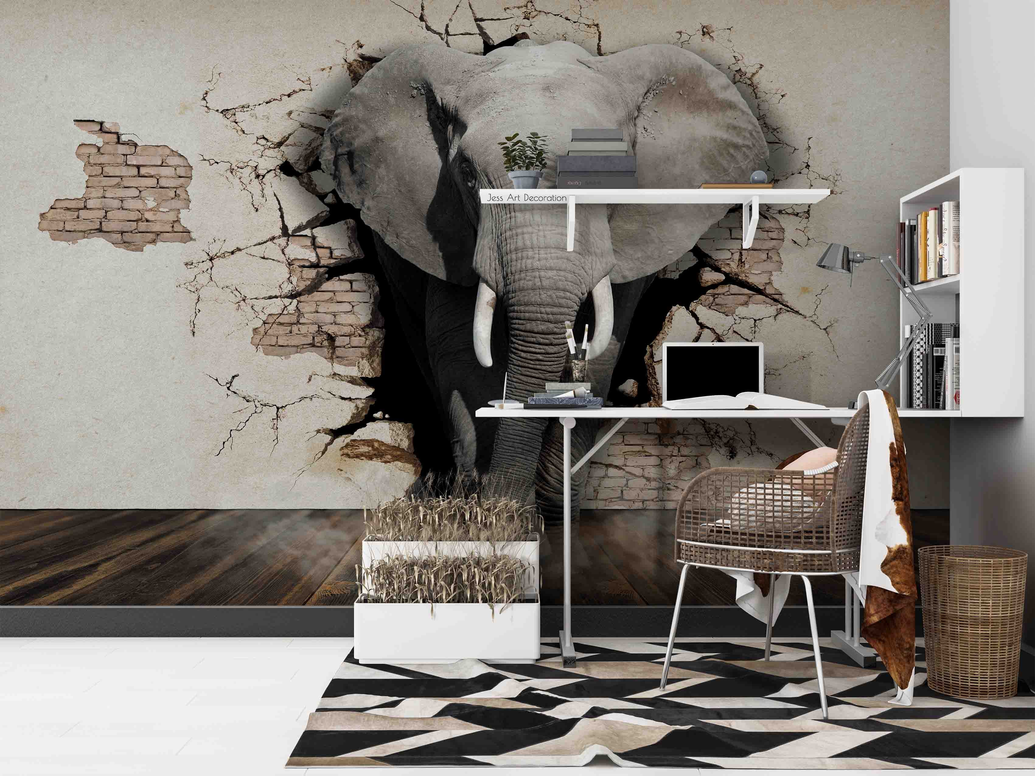 3D Brick Elephant Wall Mural Wallpaper Sww 218