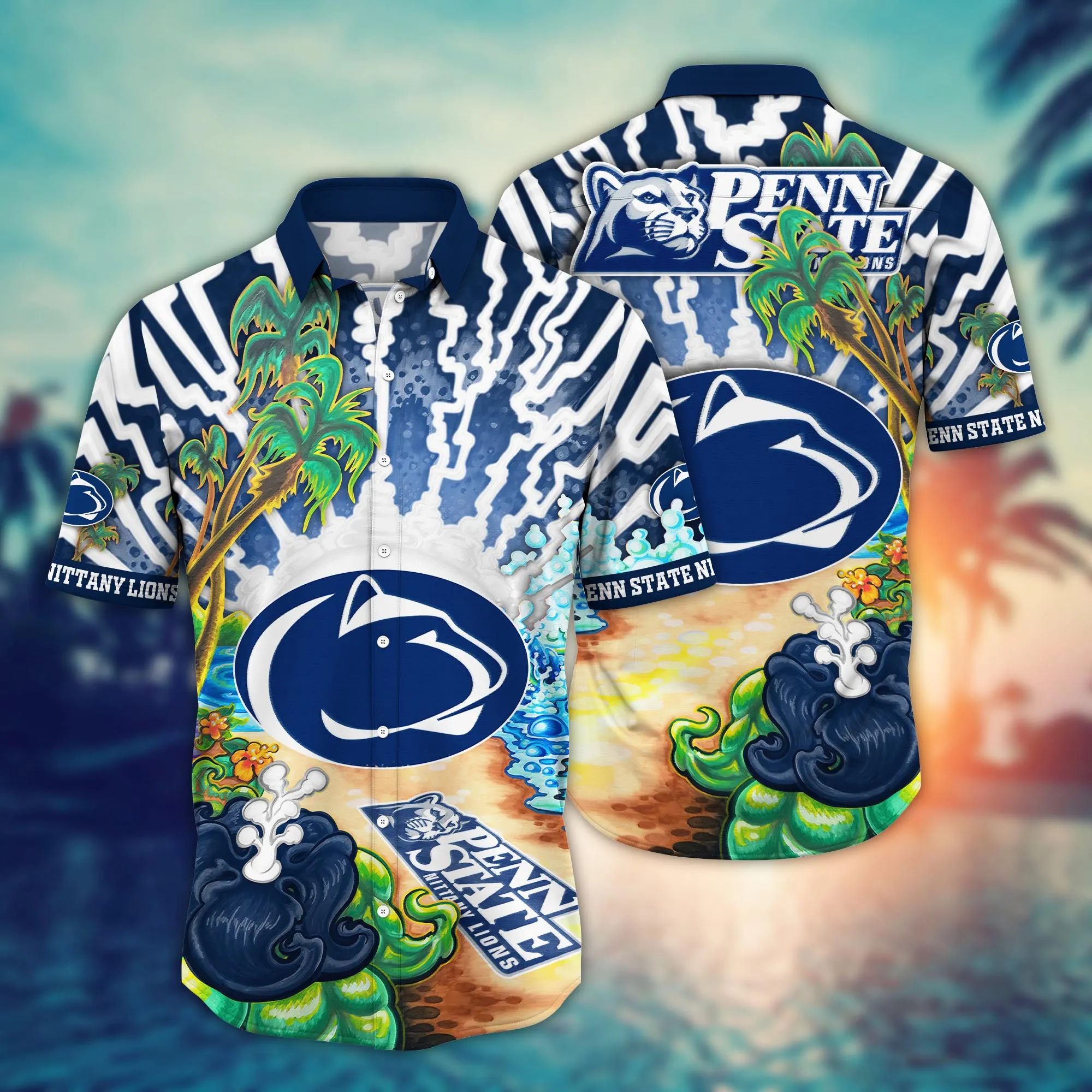 Penn State Nittany Lions NCCA Hawaiian Shirt Traveltime Aloha Shirt