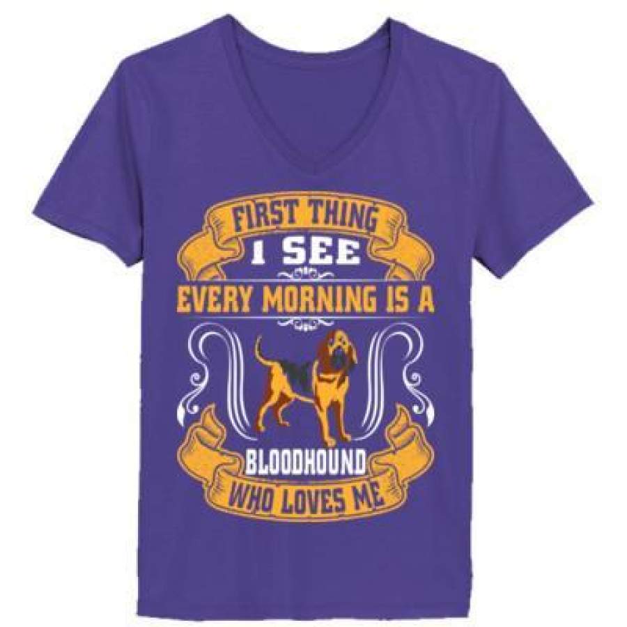 AGR First Thing I See Every Morning Is A Bloodhound Who Loves Me – Ladies’ V-Neck T-Shirt