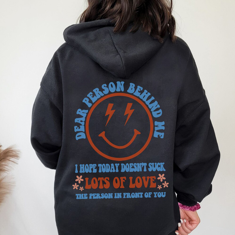 colored dear person behind me Hoodie kawaii Women Long Sleeve Smiley Happy Thoughts Hoody alx