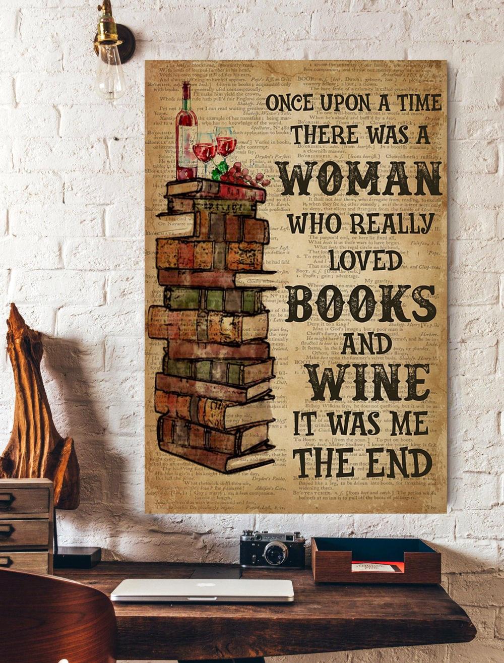 Vintage Woman Loved Books And Wine Vertical Poster