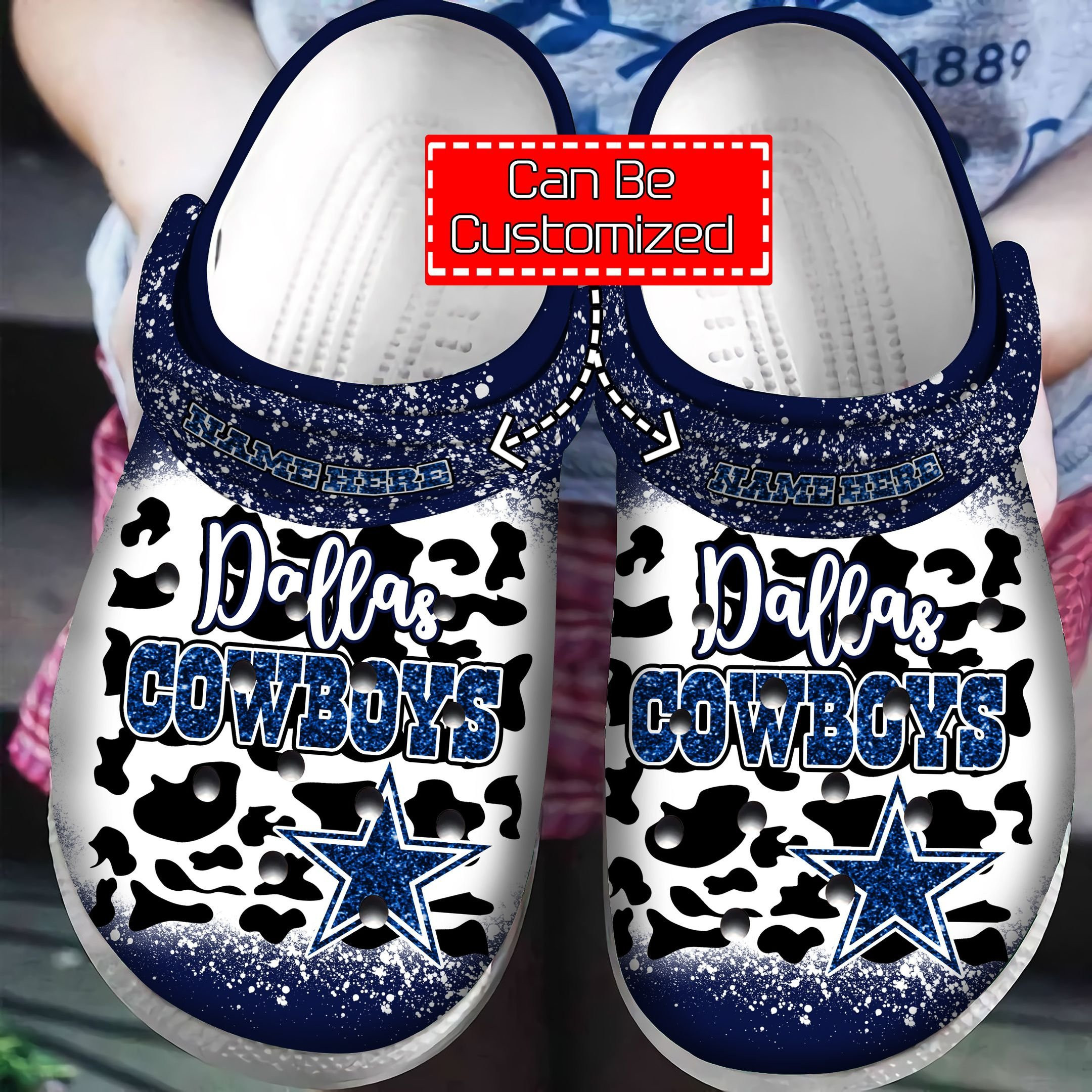 Dallas Cowboys Leopard Pattern Custom Name Crocs Crocband Clog Comfortable Water Shoes