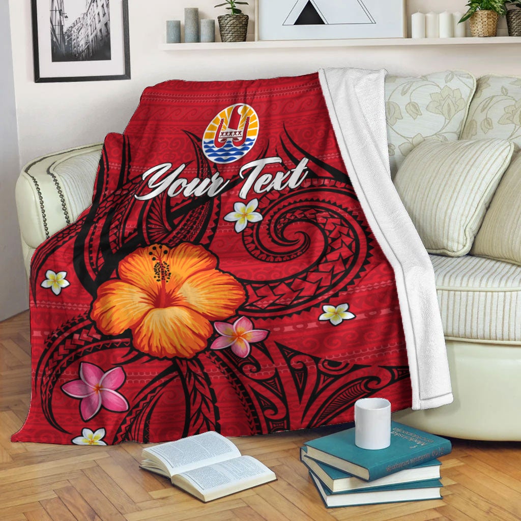 (Custom Personalised) Tahiti Maohi Blanket – Hibiscus With Tribal – Lt12