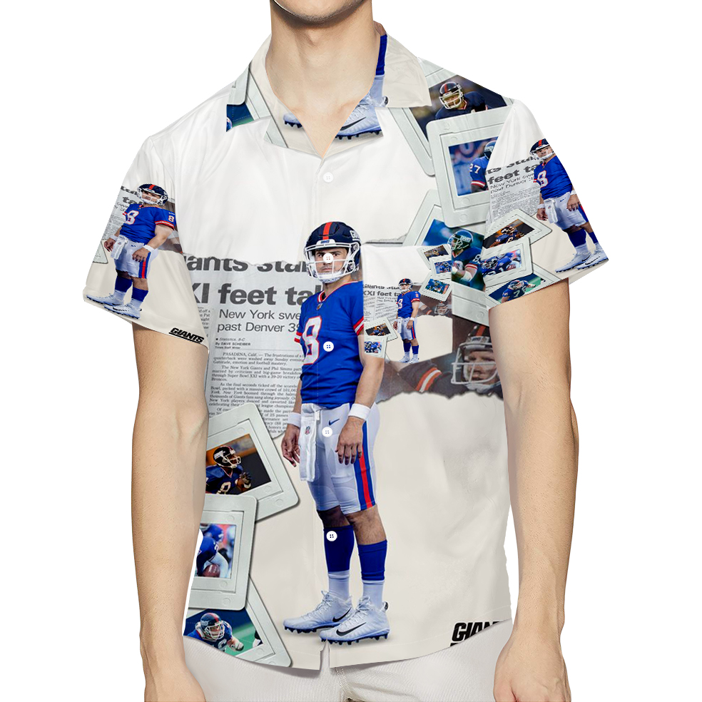 New York Giants Daniel Jones3 3D All Over Print Summer Beach Hawaiian Shirt With Pocket