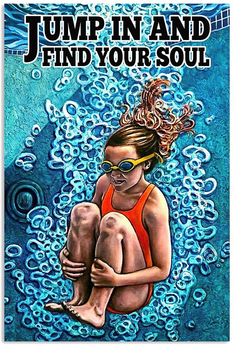 Vintage Swimming Jump In And Find Your Soul Poster Art Print      Home Decor Gift For Men Women Family Frd On Birthday Xmas