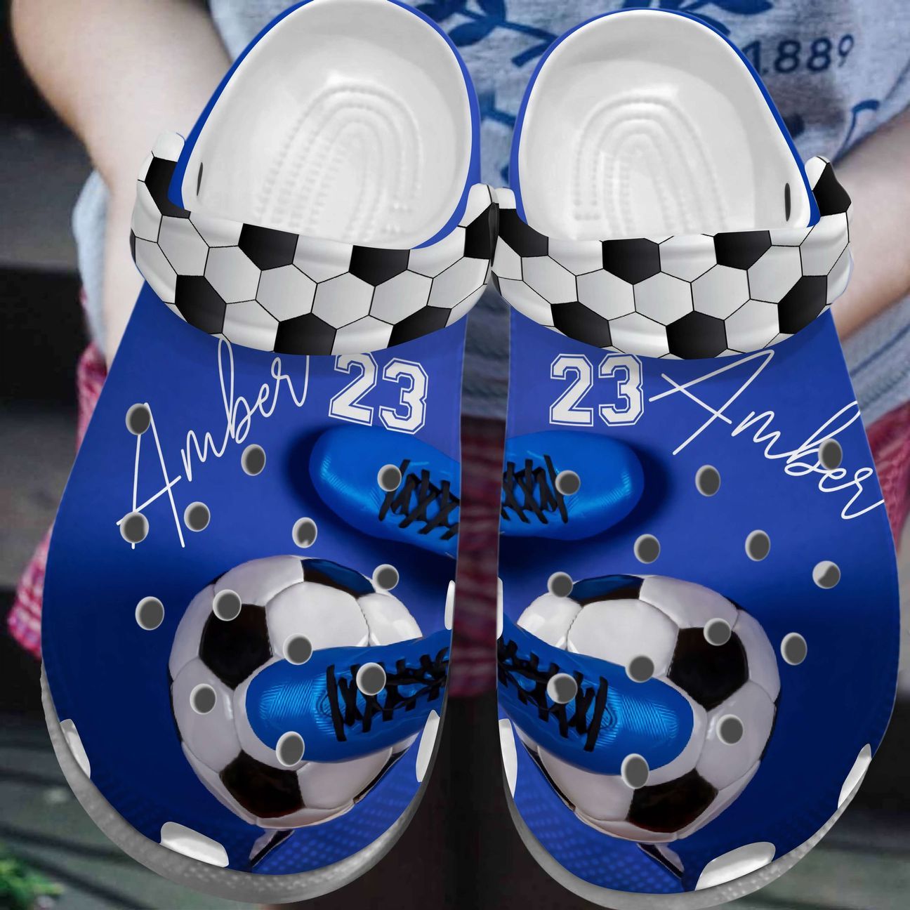 Soccer Personalize Clog, Custom Name, Text, Fashion Style For Women, Men, Kid, Print 3D Blue Soccer