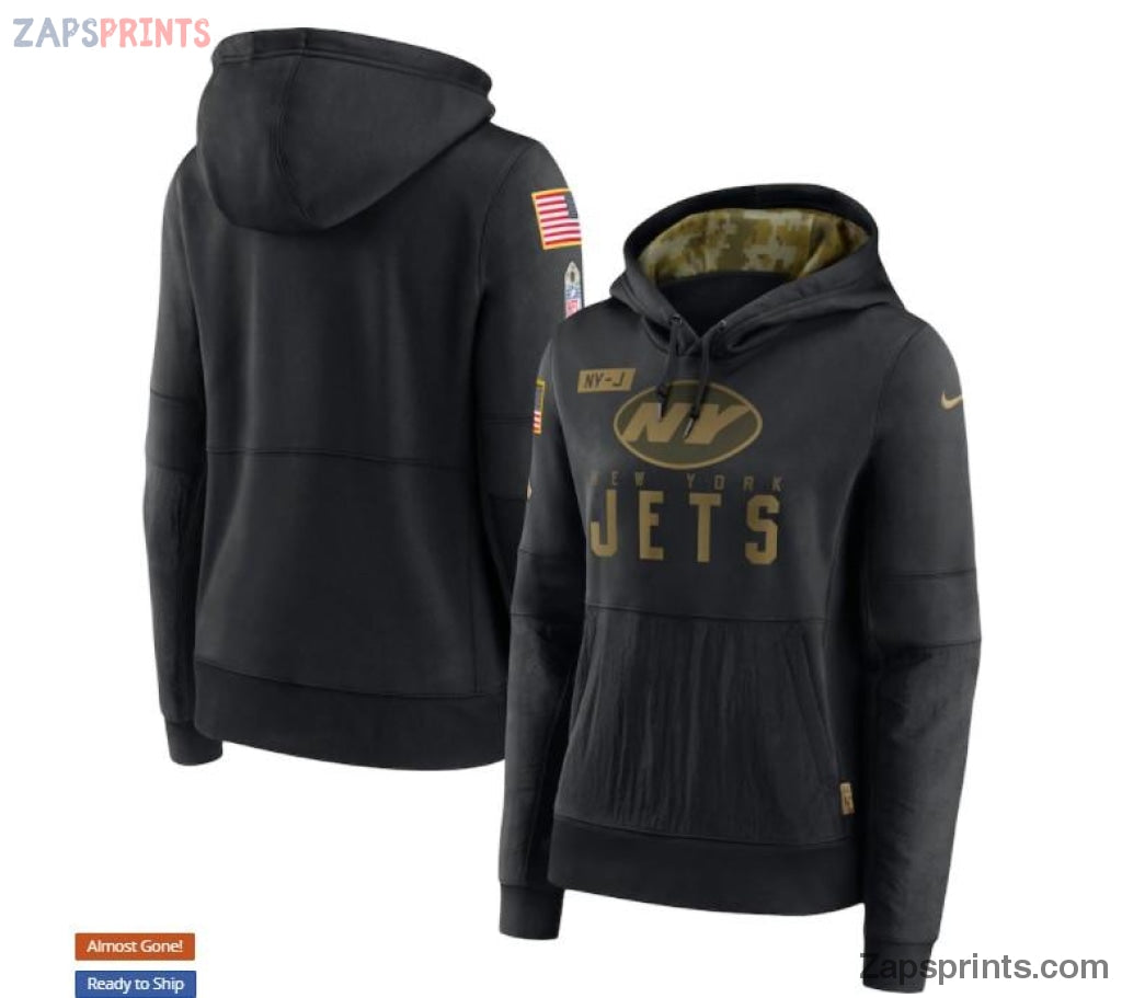 Women Black New York Jets 2020 Salute To Service Performance Pullover Hoodie