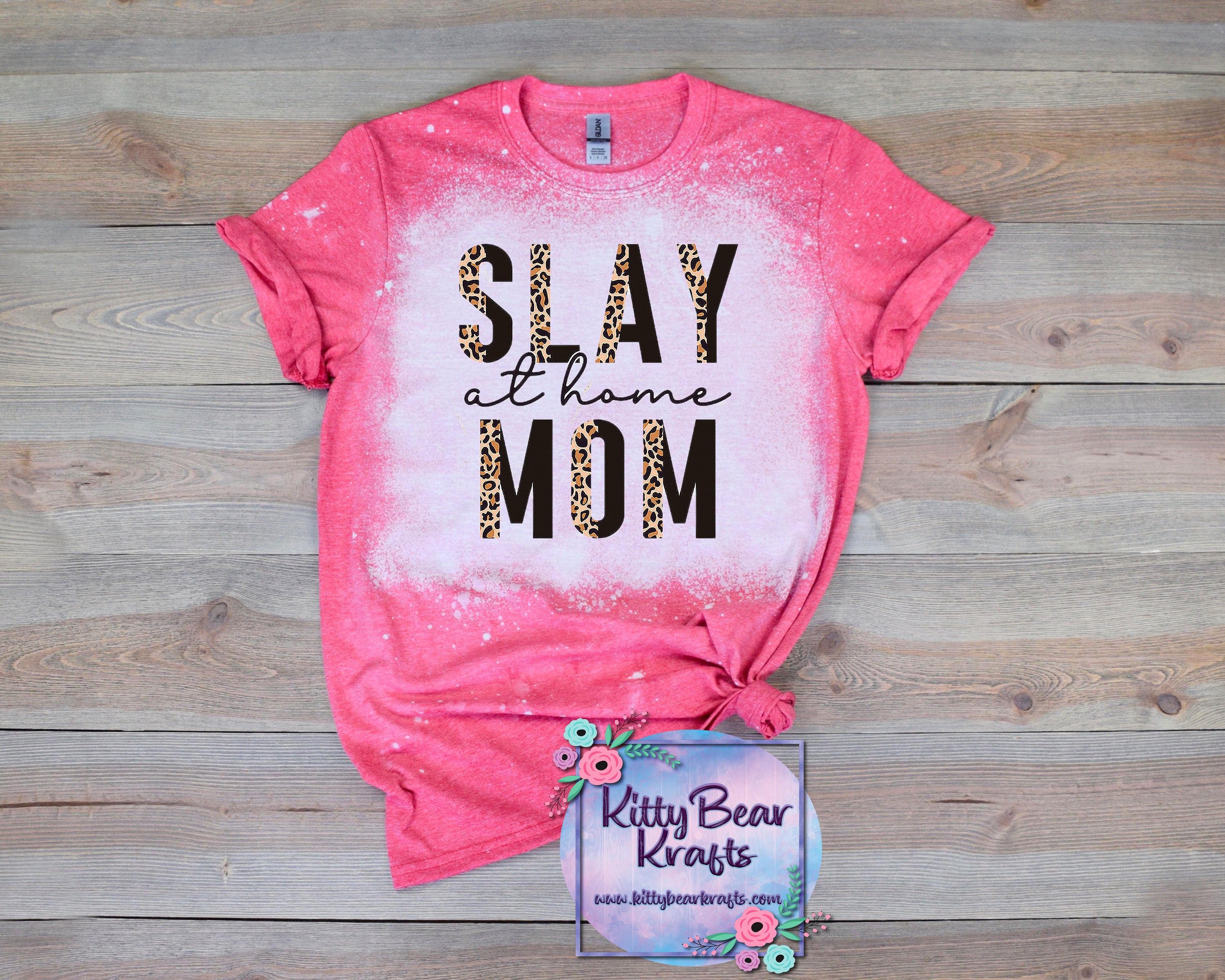 Slay At Home Mom Leopard Bleached T-Shirt