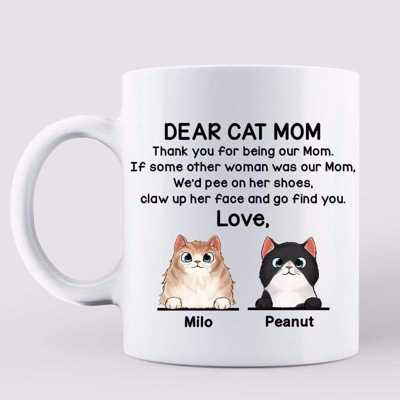 Dear Cat Dad Cat Mom Peeking Fluffy Cat Personalized Coffee Mug