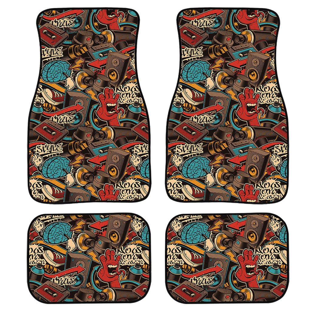 Retro Graffiti Pattern Print Front And Back Car Floor Mats, Front Car Mat