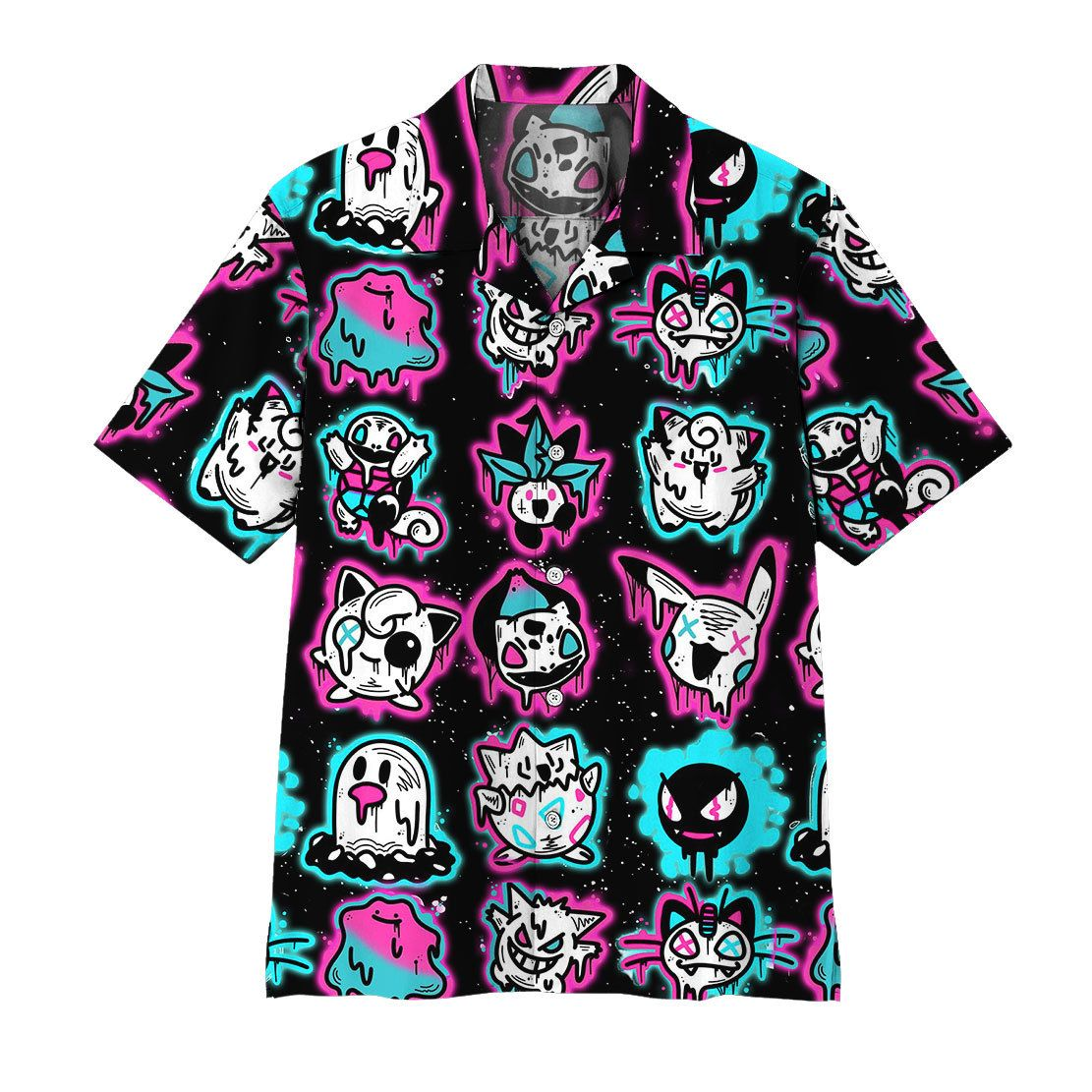 Ghost Pokemon Glowing Light Black Pink Crazy Funny Hawaii Shirt Ha91129