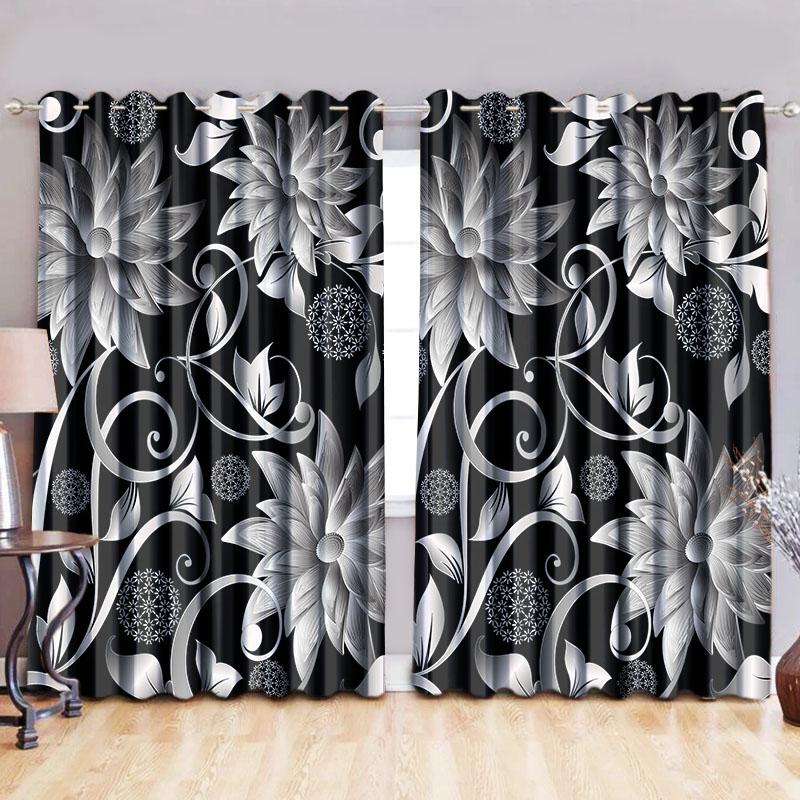 African American Curtains Pretty Afro American Girl Amazing 3D Vintage Silver Flowers Seamless Pattern Afrocentric Window Sets