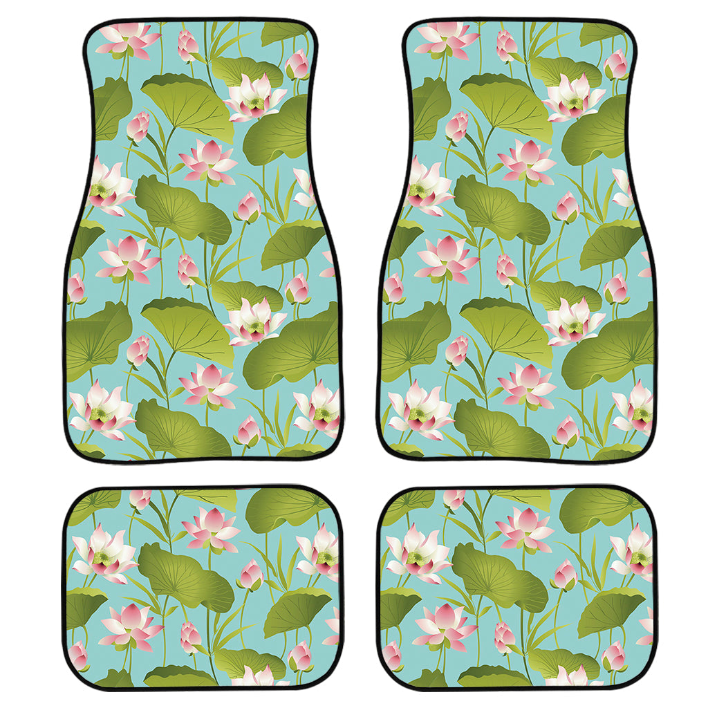 Pink Lotus Pattern Print Front And Back Car Floor Mats, Front Car Mat