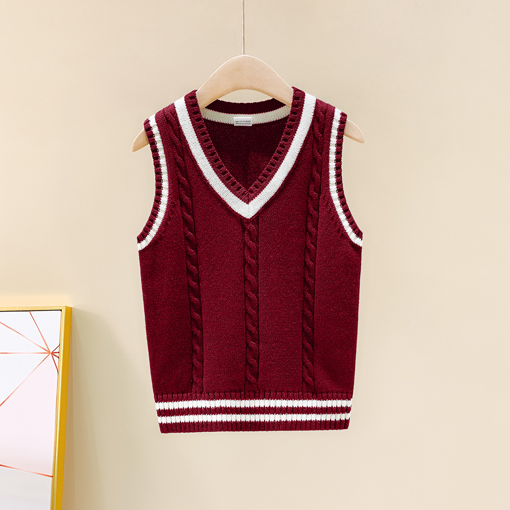 Sweater Vest Boys Girls Autumn Winter V-neck Striped Big Kids School Uniforms Preppy Style Students Vests Teens Boys 4-14 Years alx