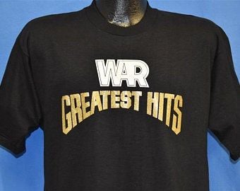 70s War Greatest Hits Glitter Iron On Funk Band Black T-shirt  Vintage Tee 3759