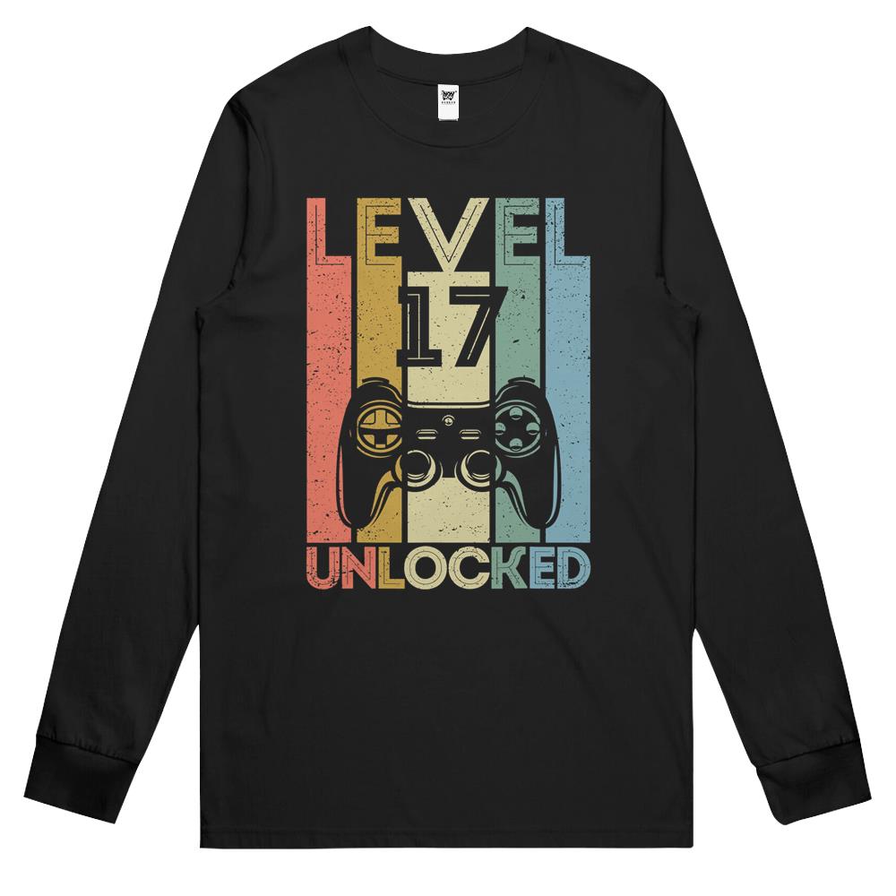 Level 17 Unlocked Funny Video Gamer 17Th Birthday Gift Long Sleeve T Shirts