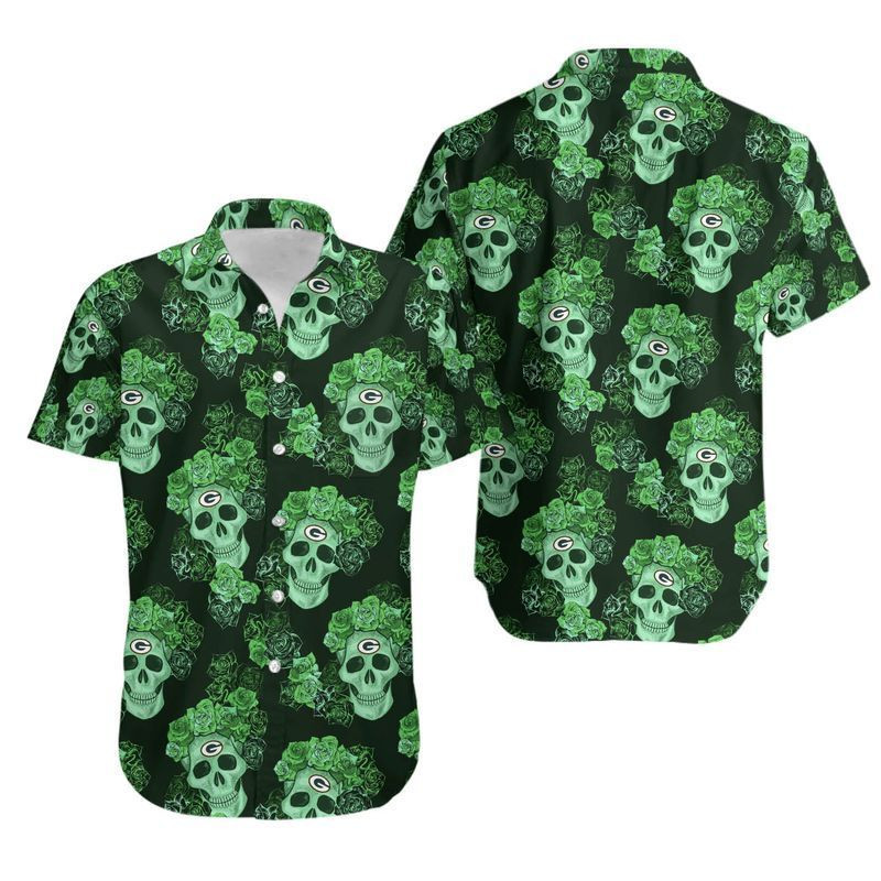 Green Bay Packers Mystery Skull And Flower Hawaii Shirt And Shorts Summer Collection H97