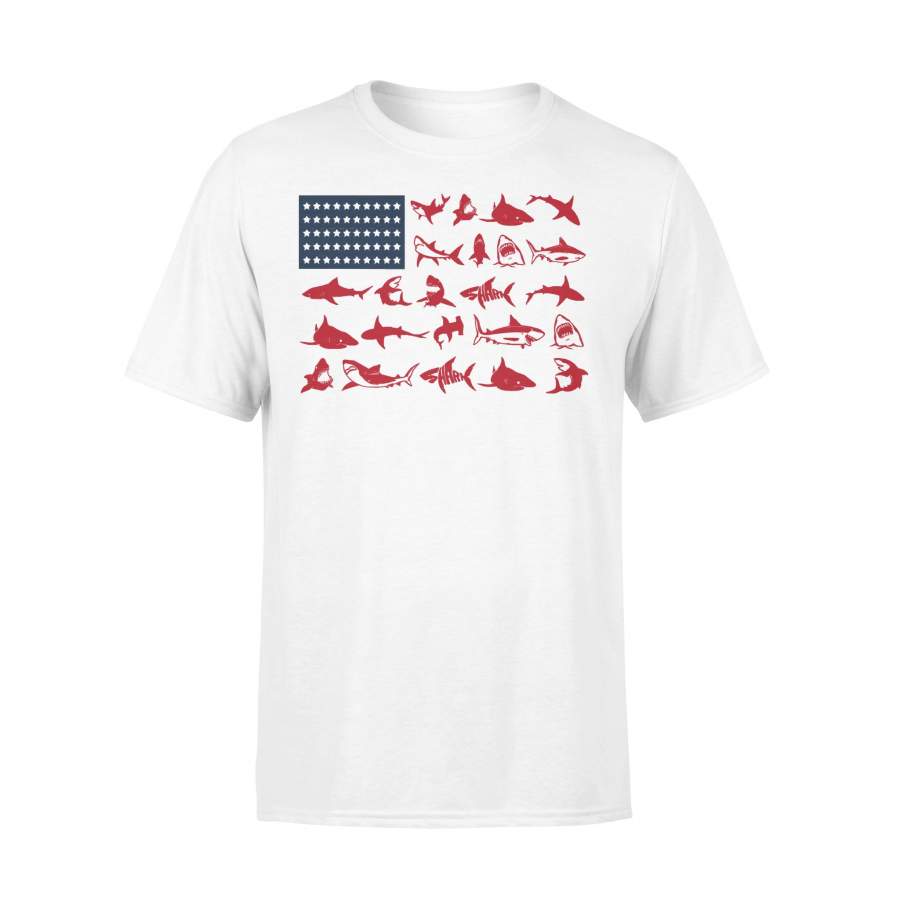 Sharks Poses American Flag 4th Of July Independence Day T-shirt