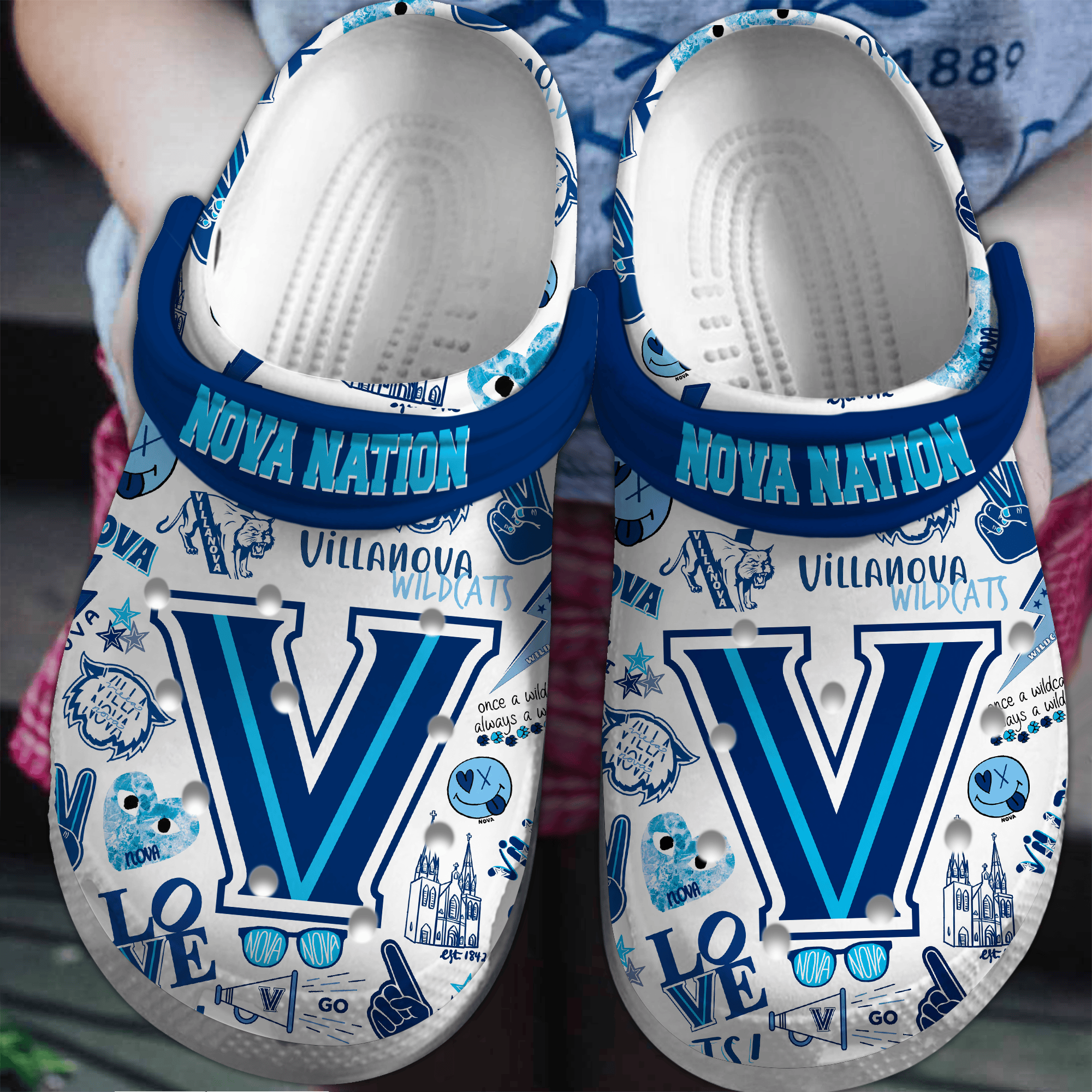 Villanova Wildcats men’s basketball NCAA Sport Crocss Crocband Clogs Shoes Comfortable For Men Women and Kids