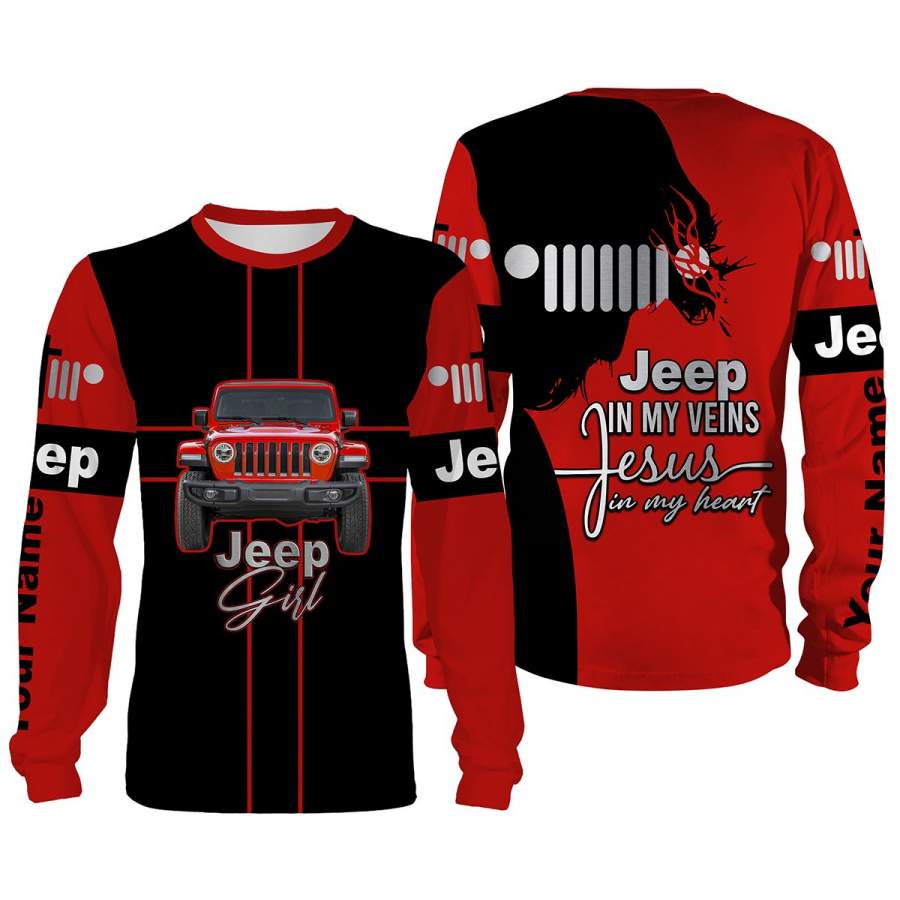 Personalized Jeep girl 3D shirt Jeep in my veins Jesus in my heart Full printing Hoodie, long sleeves, sweatshirt – FSD792