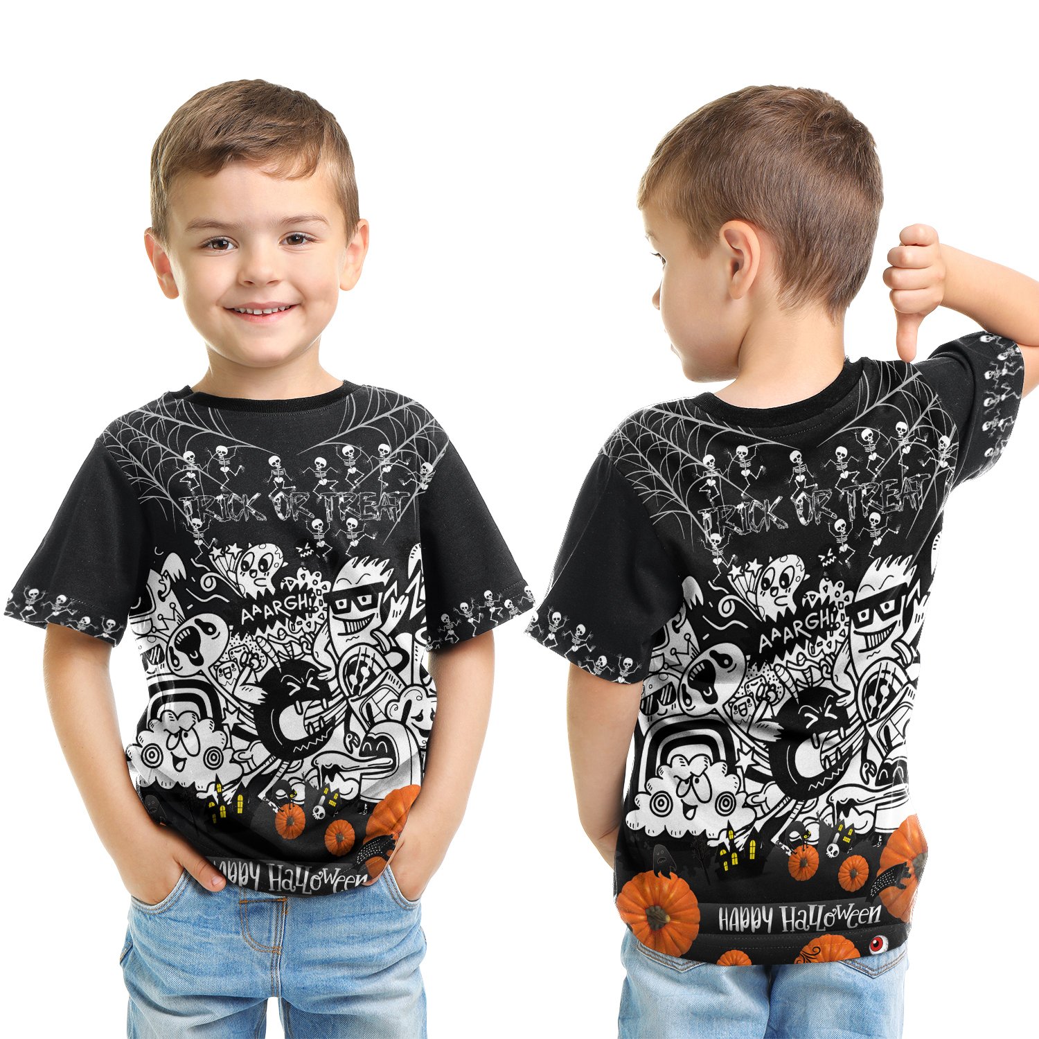 1sttheworld Halloween T-Shirt Kid – Happy Halloween Style Cartoon – BN17