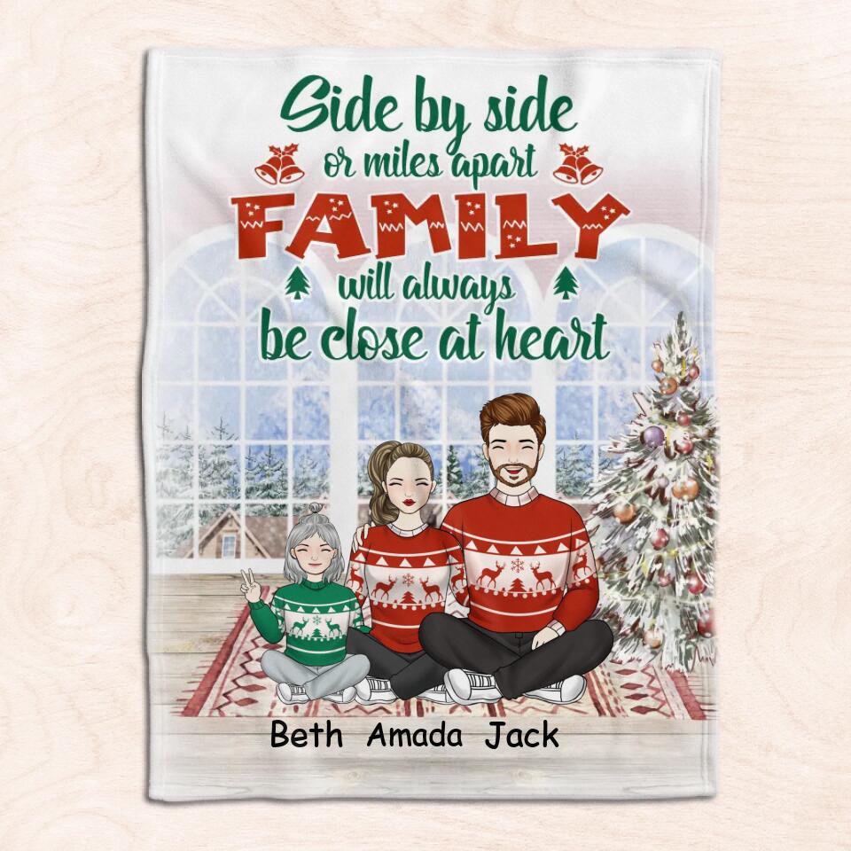 Side By Side Or Miles Apart – Christmas Gift For Mummy, Daddy, Grandparents – Personalized Christmas Blanket – Personalized Family Blanket